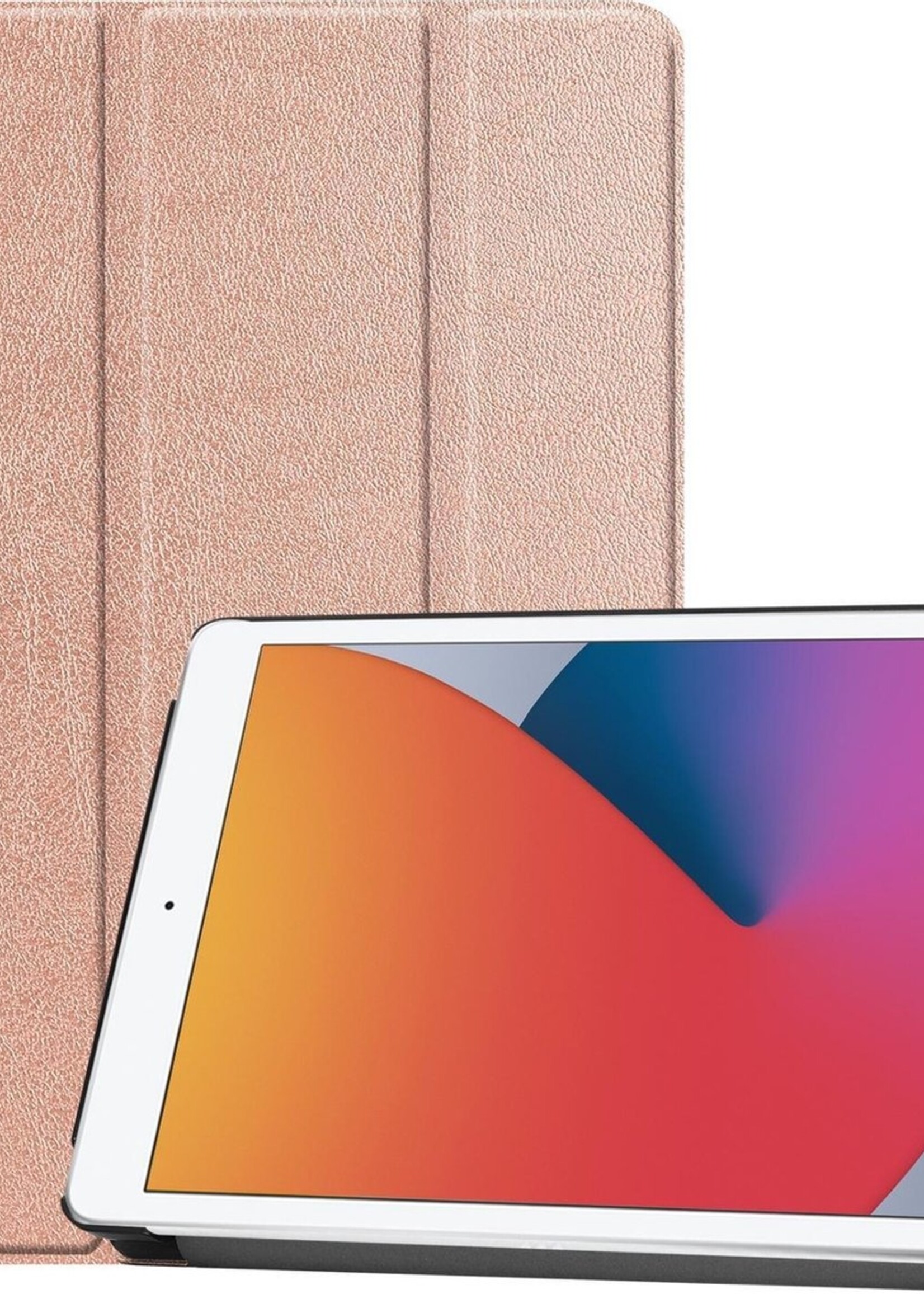 BTH Hoes Geschikt voor iPad 10.2 2020 Hoes Book Case Hoesje Trifold Cover - Hoesje Geschikt voor iPad 8 Hoesje Bookcase - Rosé goud