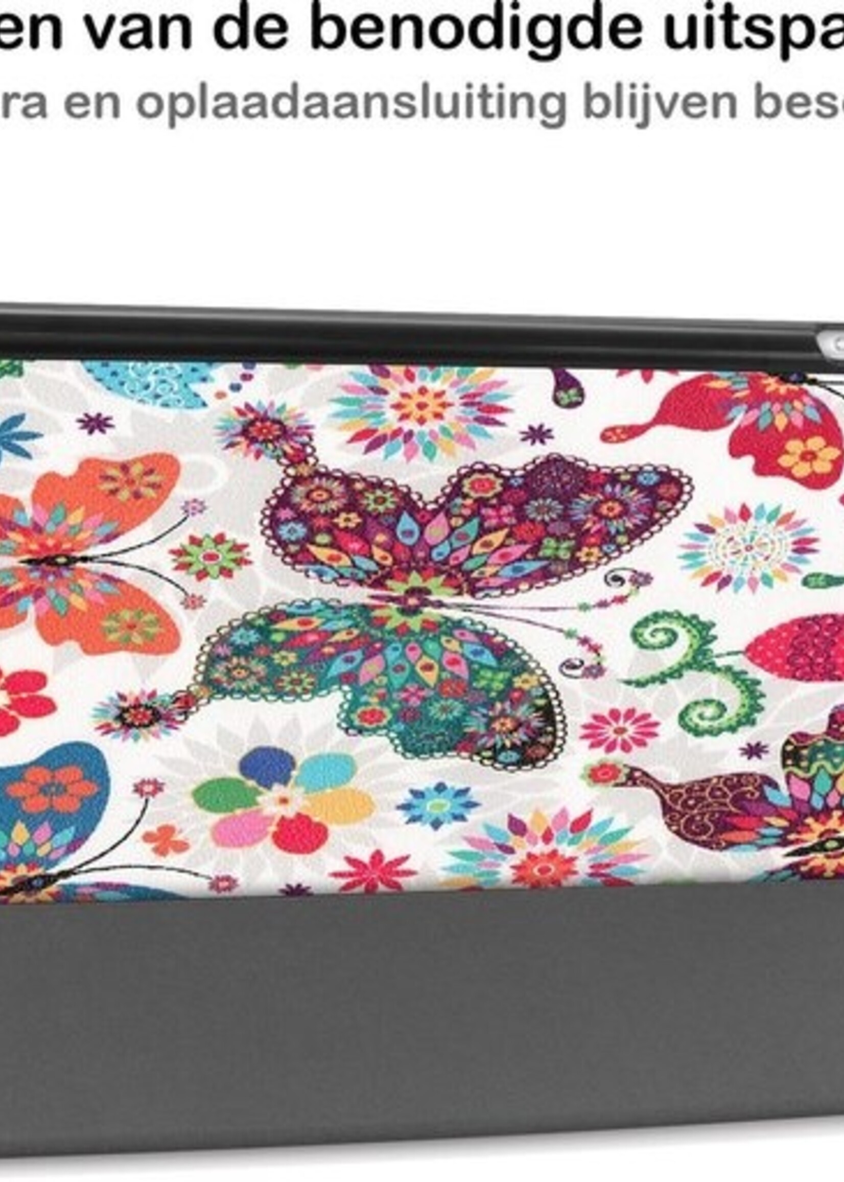 BTH Hoes Geschikt voor iPad 10.2 2020 Hoes Book Case Hoesje Trifold Cover - Hoesje Geschikt voor iPad 8 Hoesje Bookcase - Vlinders
