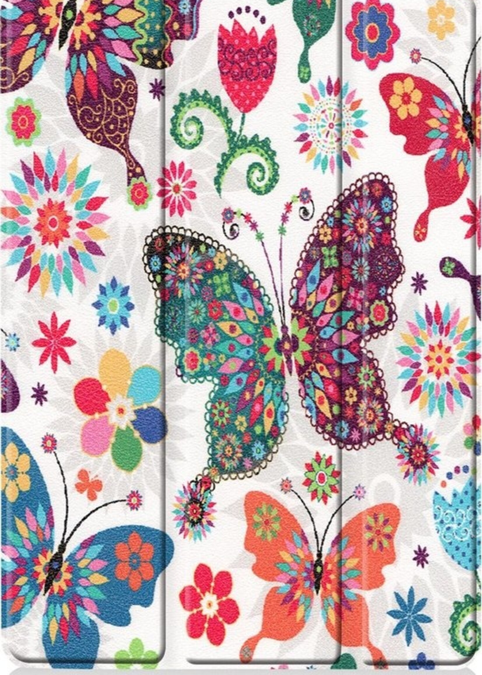 BTH Hoes Geschikt voor iPad 10.2 2020 Hoes Book Case Hoesje Trifold Cover - Hoesje Geschikt voor iPad 8 Hoesje Bookcase - Vlinders