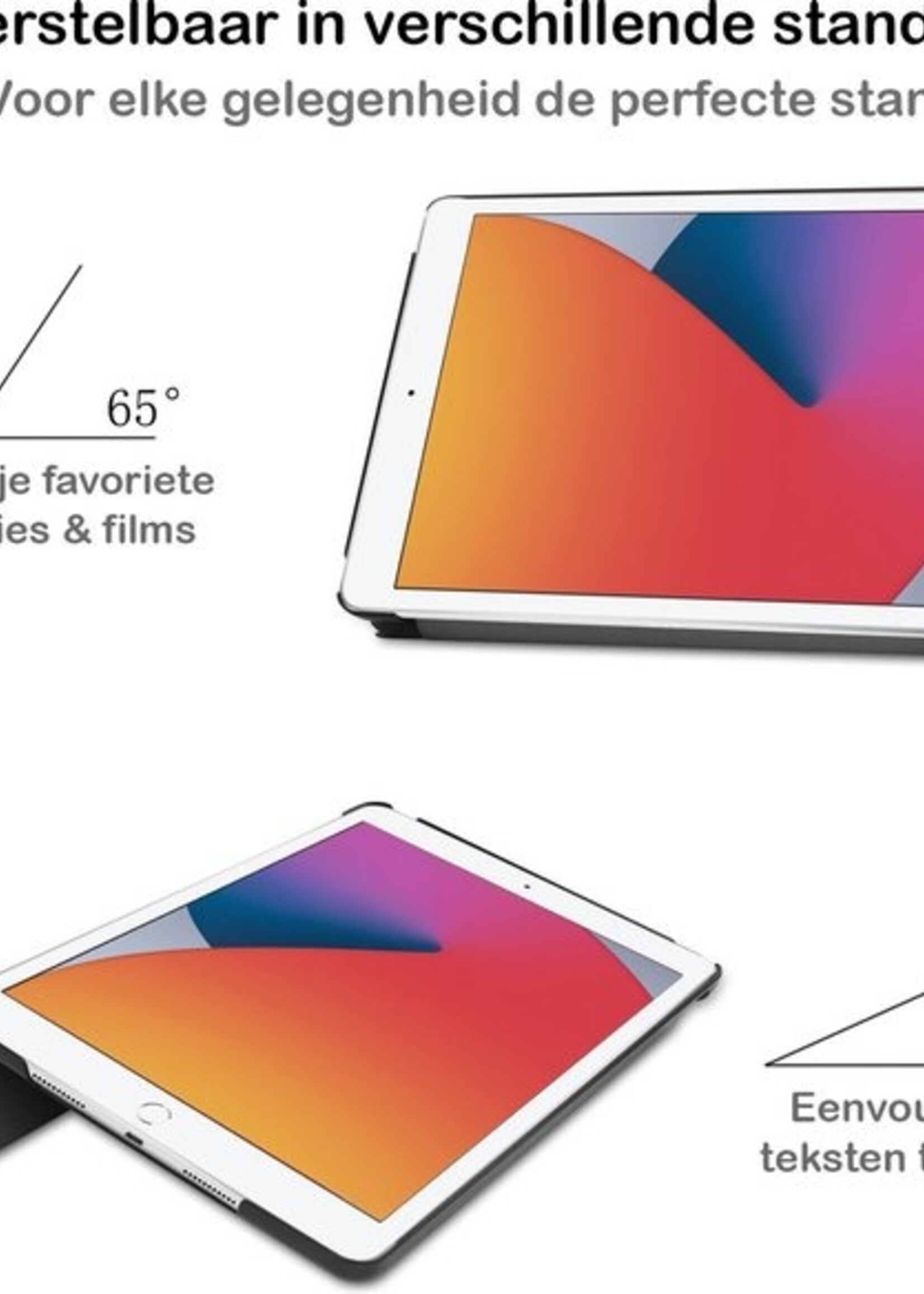 BTH Hoes Geschikt voor iPad 10.2 2020 Hoes Book Case Hoesje Trifold Cover - Hoesje Geschikt voor iPad 8 Hoesje Bookcase - Zwart