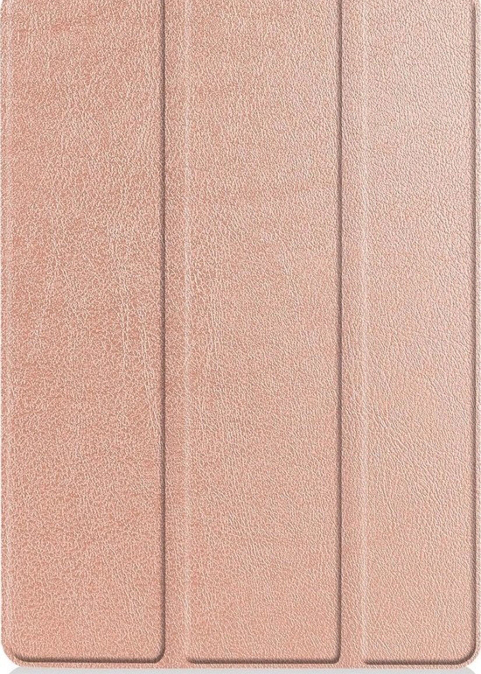 BTH Hoes Geschikt voor iPad 10.2 2020 Hoes Book Case Hoesje Trifold Cover Met Screenprotector - Hoesje Geschikt voor iPad 8 Hoesje Bookcase - Rosé goud
