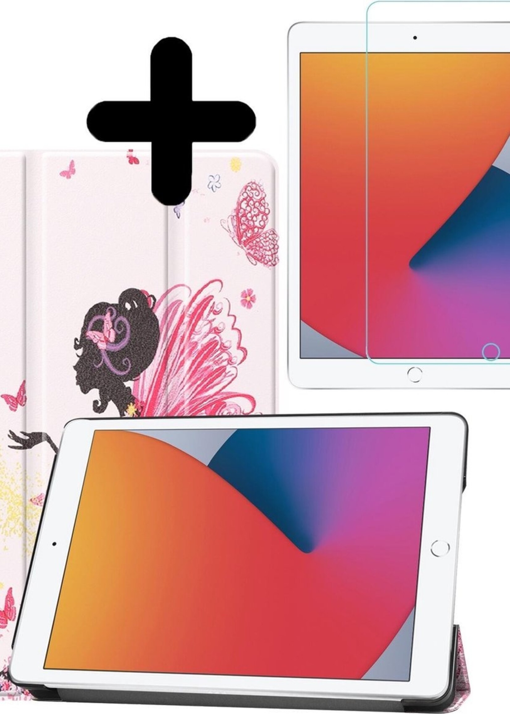 BTH Hoes Geschikt voor iPad 10.2 2020 Hoes Book Case Hoesje Trifold Cover Met Screenprotector - Hoesje Geschikt voor iPad 8 Hoesje Bookcase - Elfje