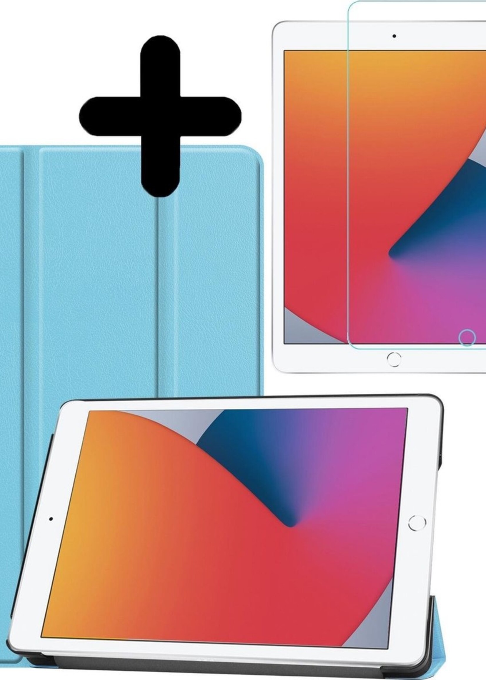 BTH Hoes Geschikt voor iPad 10.2 2020 Hoes Book Case Hoesje Trifold Cover Met Screenprotector - Hoesje Geschikt voor iPad 8 Hoesje Bookcase - Lichtblauw