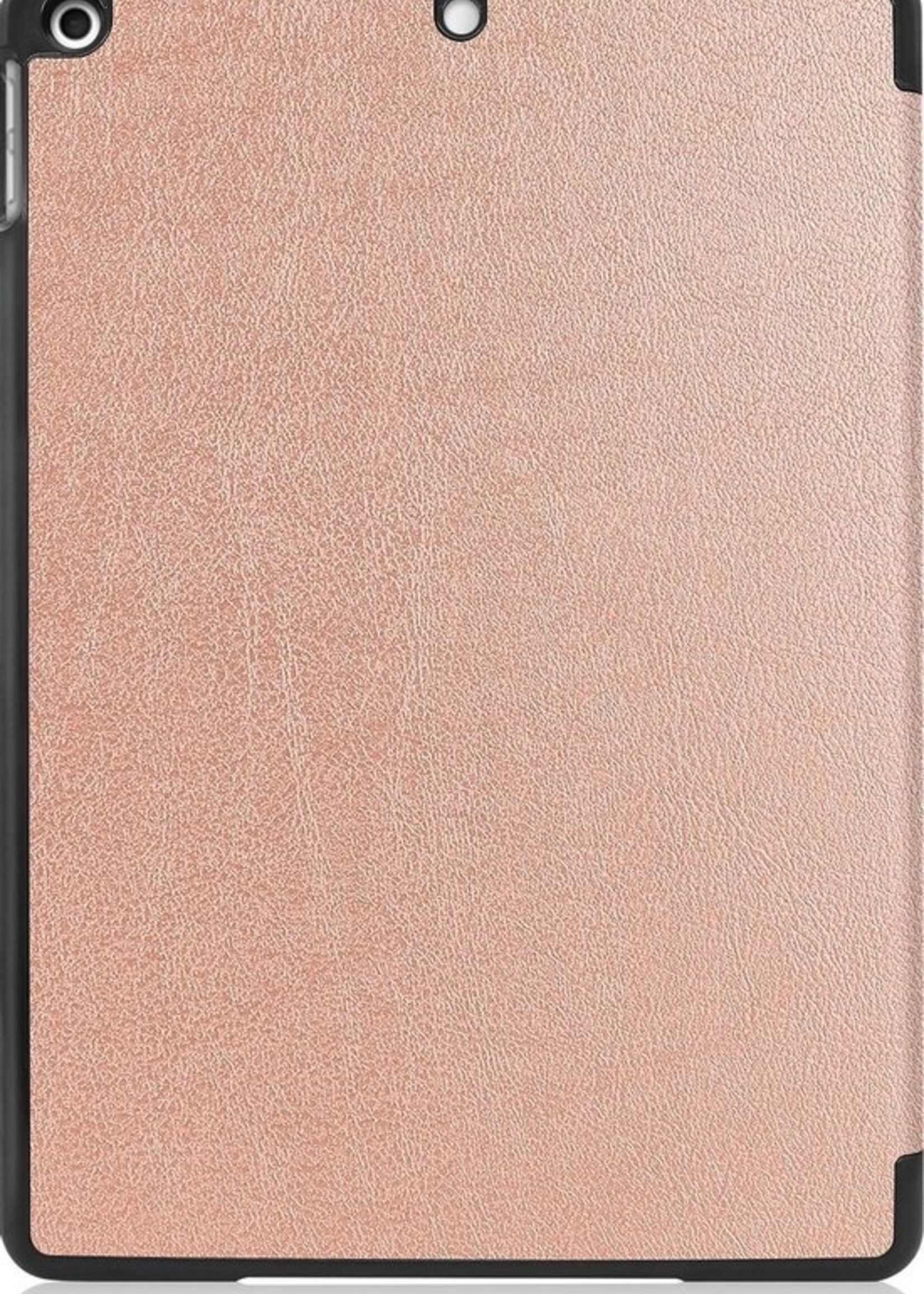 BTH Hoes Geschikt voor iPad 10.2 2020 Hoes Book Case Hoesje Trifold Cover Met Screenprotector - Hoesje Geschikt voor iPad 8 Hoesje Bookcase - Rosé goud