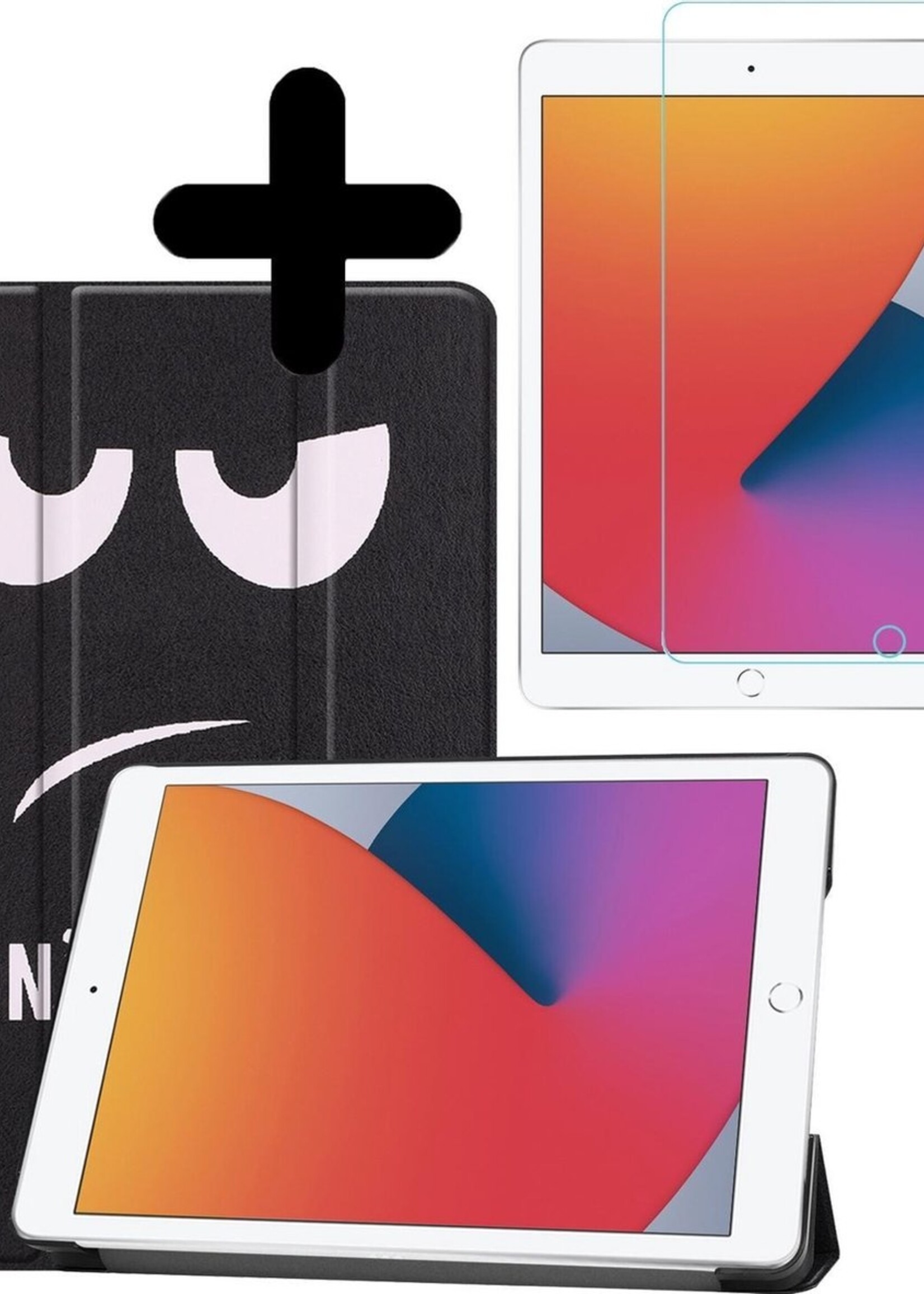 BTH Hoes Geschikt voor iPad 10.2 2020 Hoes Book Case Hoesje Trifold Cover Met Screenprotector - Hoesje Geschikt voor iPad 8 Hoesje Bookcase - Don't Touch Me