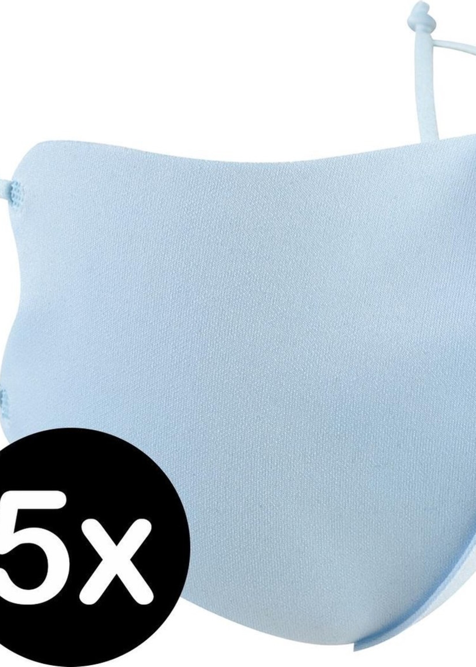 BTH Mondkapje Wasbaar Verstelbaar Blauw Mondmasker Wasbaar Mondkapje Verstelbare Wasbare Mondkapjes Niet Medisch Elastisch Universeel - 5 PACK
