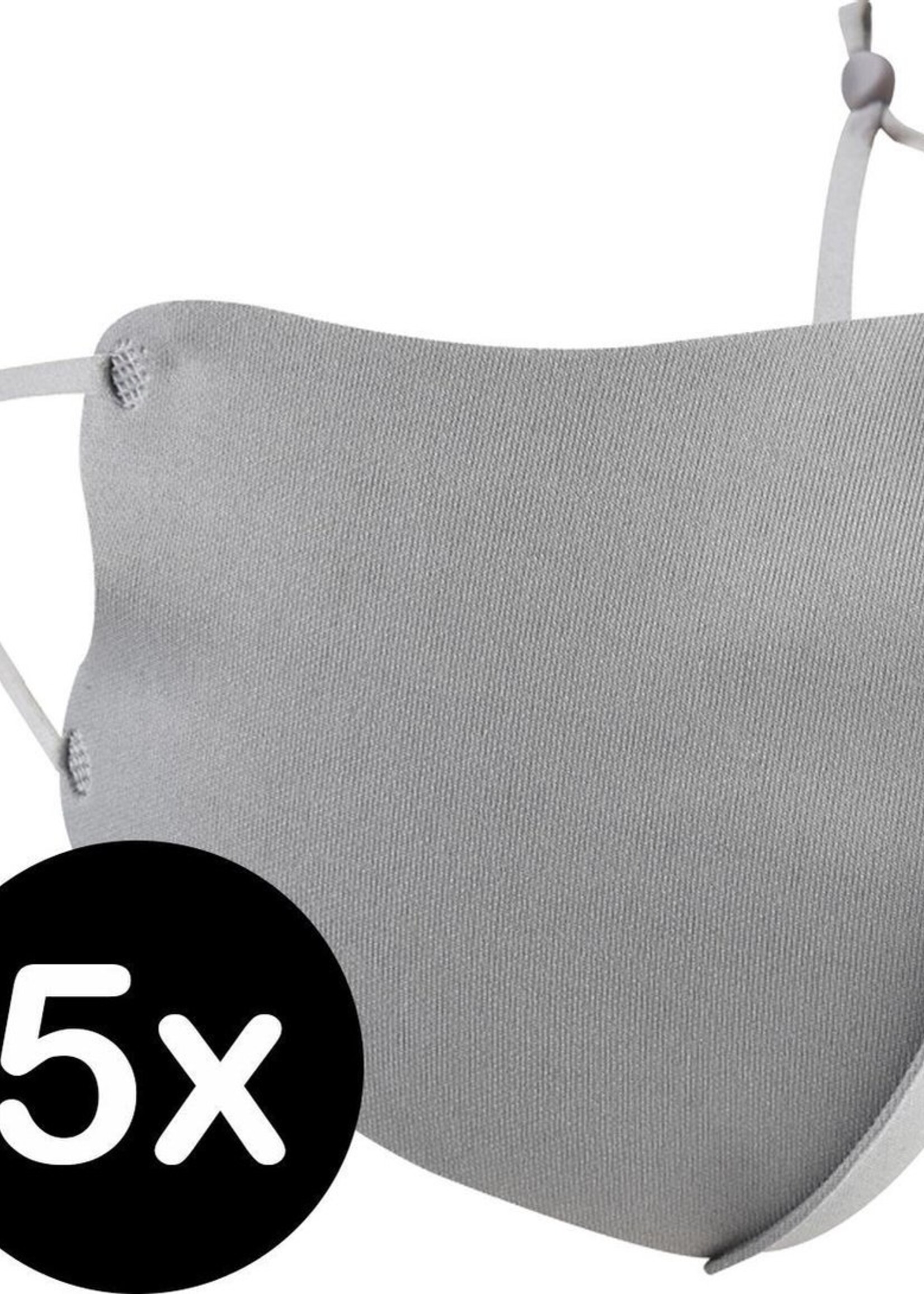 BTH Mondkapje Wasbaar Verstelbaar Grijs Mondmasker Wasbaar Mondkapje Verstelbare Wasbare Mondkapjes Niet Medisch Elastisch Universeel - 5 PACK