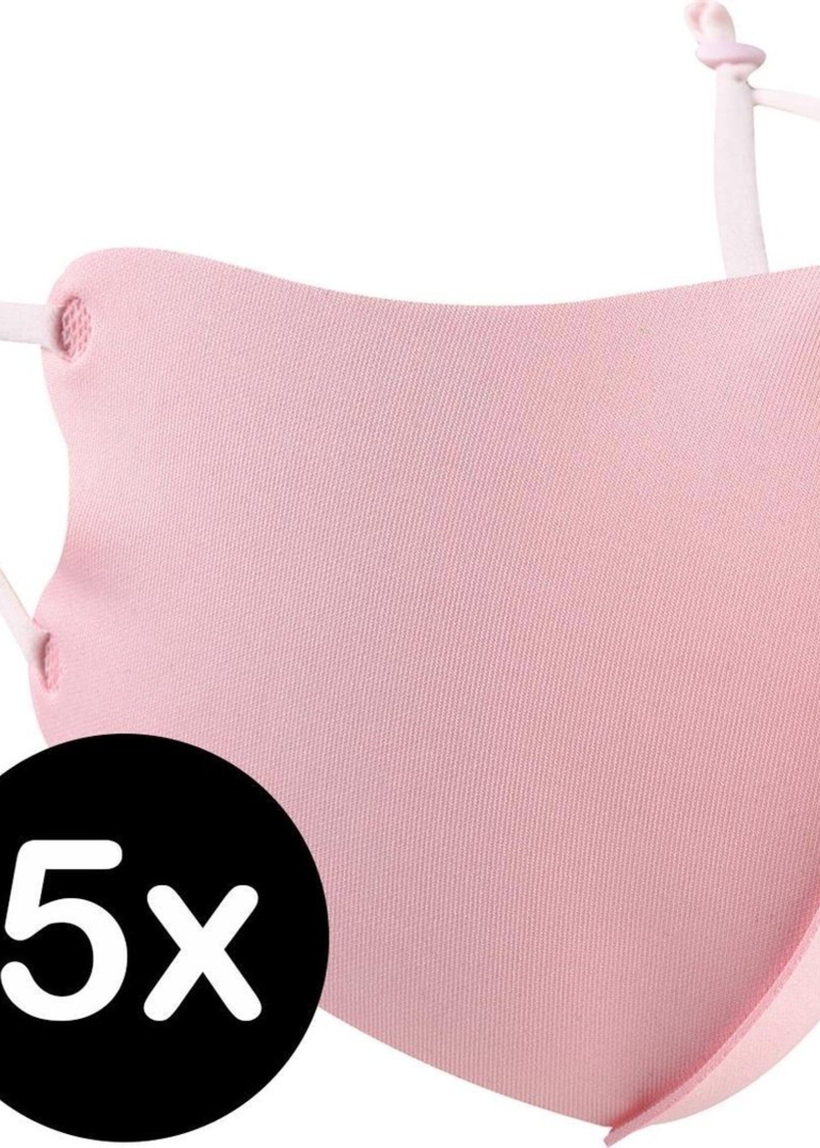 BTH Mondkapje Wasbaar Verstelbaar Roze Mondmasker Wasbaar Mondkapje Verstelbare Wasbare Mondkapjes Niet Medisch Elastisch Universeel - 5 PACK
