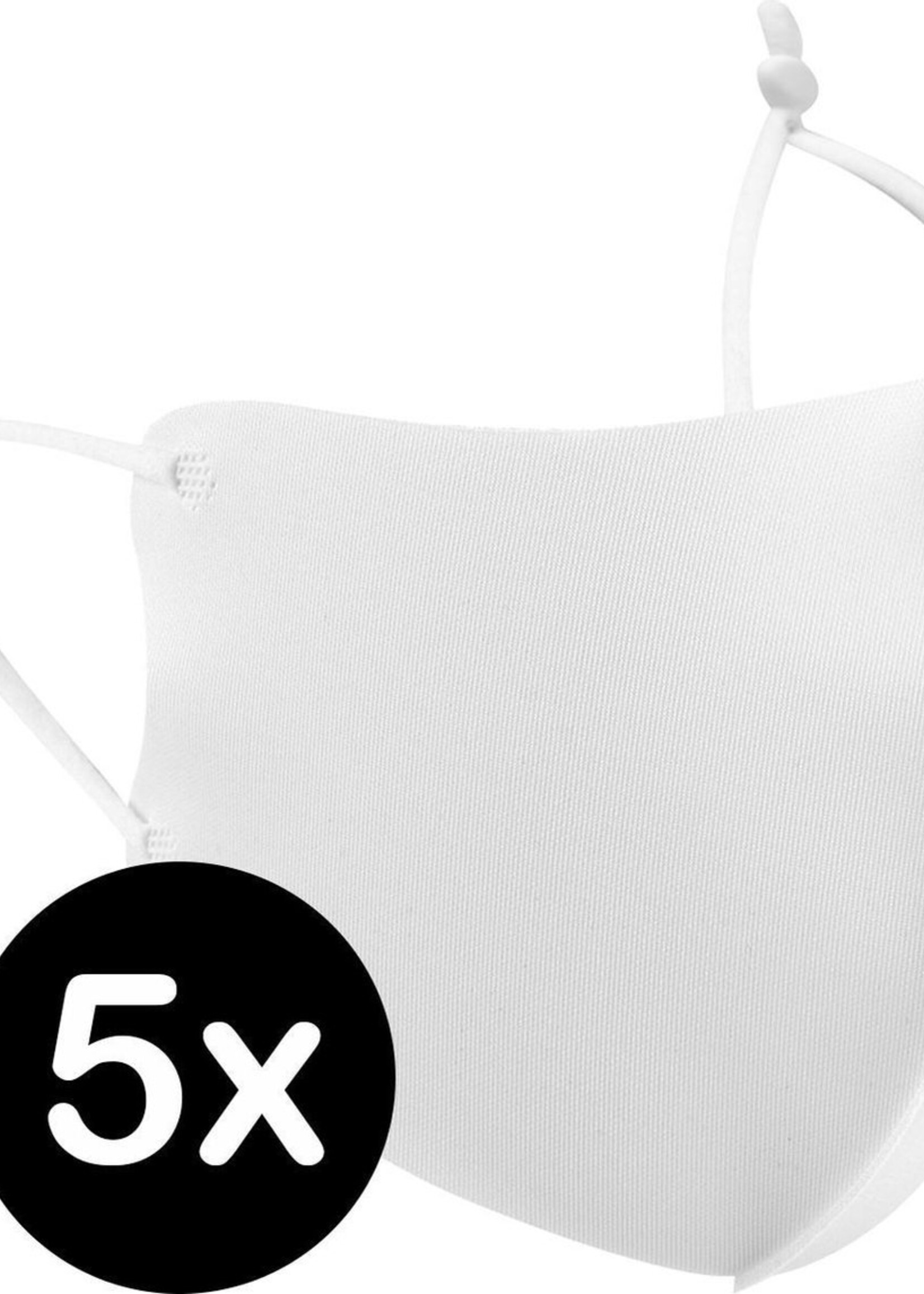 BTH Mondkapje Wasbaar Verstelbaar Wit Mondmasker Wasbaar Mondkapje Verstelbare Wasbare Mondkapjes Niet Medisch Elastisch Universeel - 5 PACK