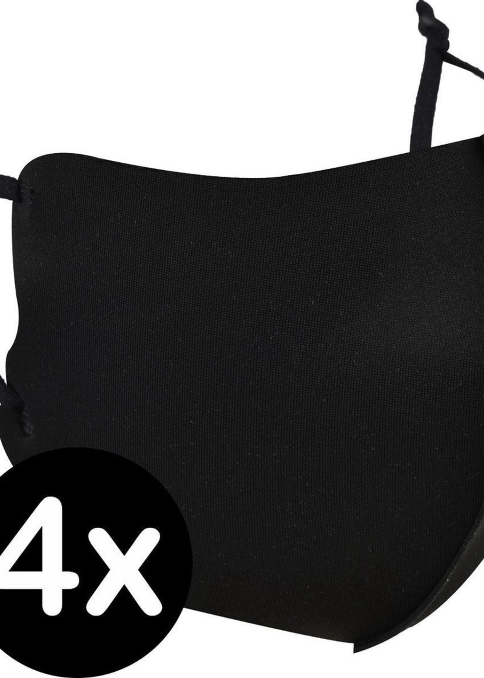 BTH Mondkapje Wasbaar Verstelbaar Zwart Mondmasker Wasbaar Mondkapje Verstelbare Wasbare Mondkapjes Niet Medisch Elastisch Universeel - 4 PACK