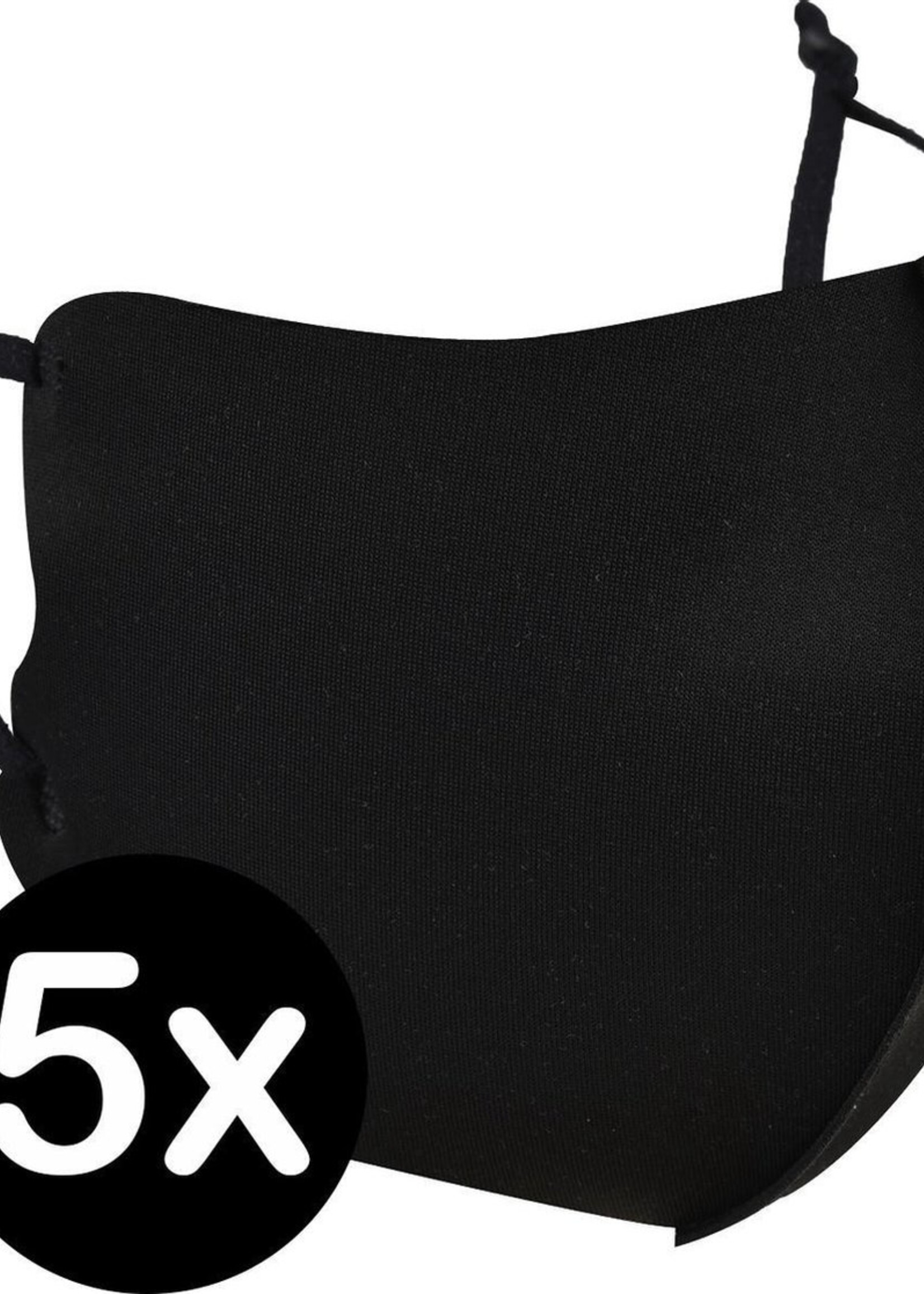 BTH Mondkapje Wasbaar Verstelbaar Zwart Mondmasker Wasbaar Mondkapje Verstelbare Wasbare Mondkapjes Niet Medisch Elastisch Universeel - 5 PACK