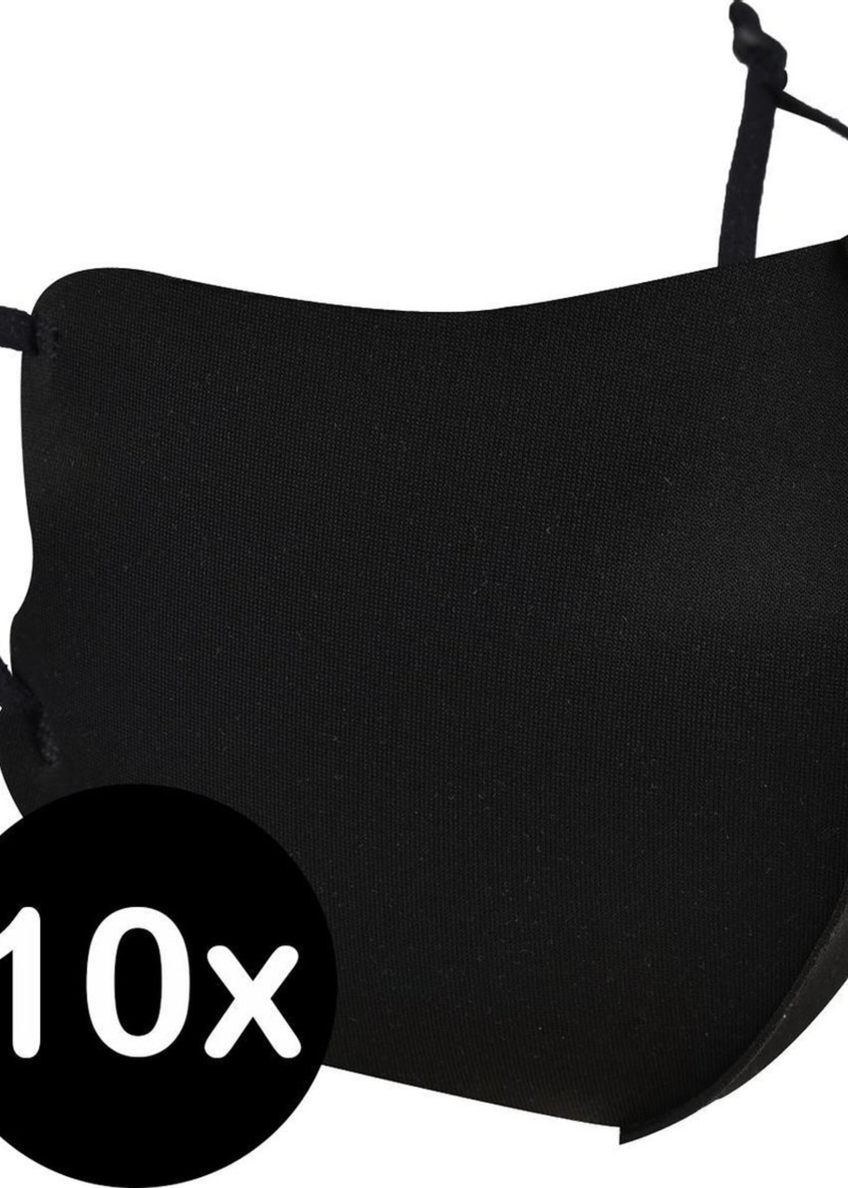 BTH Mondkapje Wasbaar Verstelbaar Zwart Mondmasker Wasbaar Mondkapje Verstelbare Wasbare Mondkapjes Niet Medisch Elastisch Universeel - 10 PACK