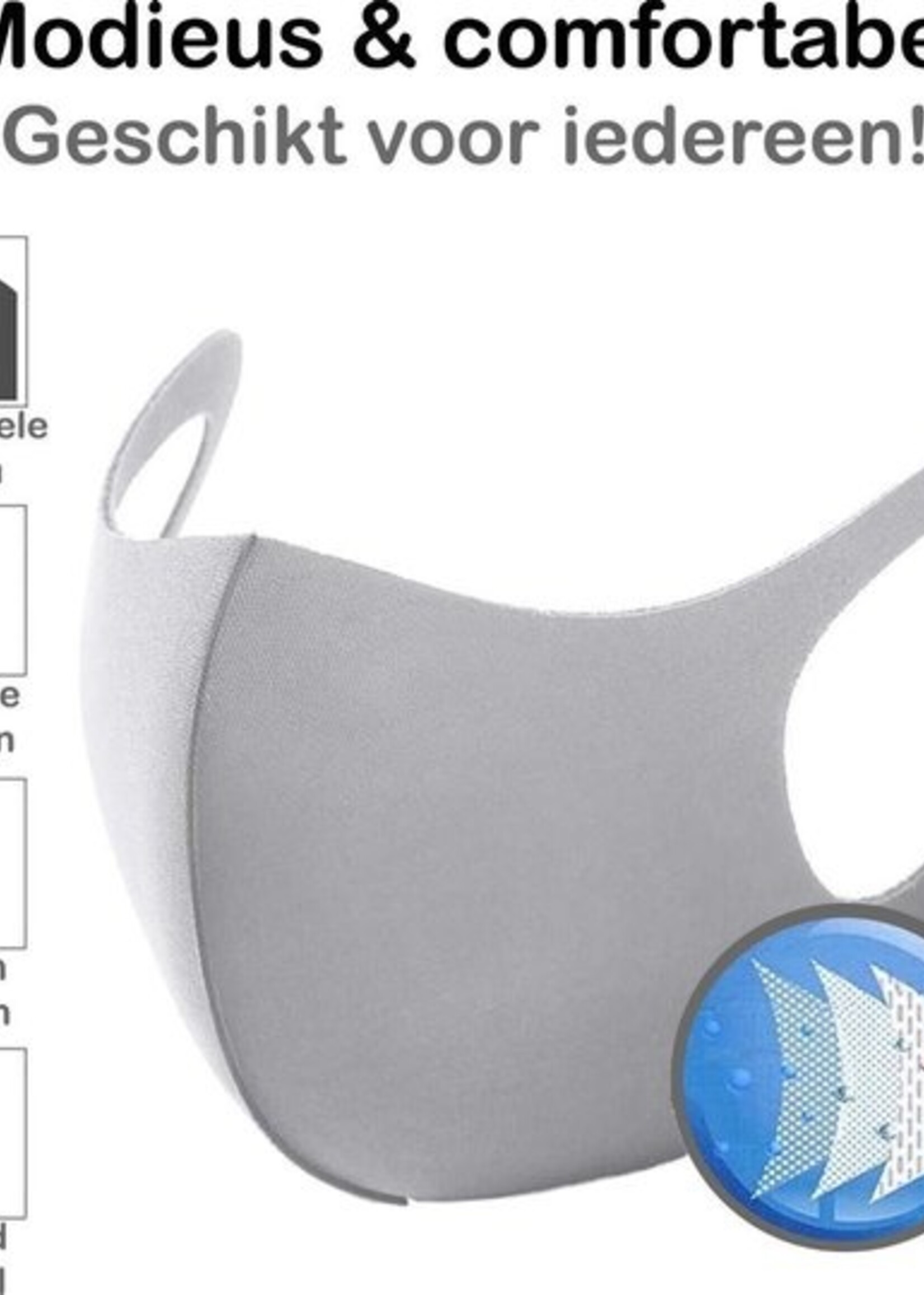 BTH Mondkapje Wasbaar Grijs Mondmasker Wasbaar Mondkapje Wasbare Mondkapjes Niet Medisch Elastisch Universeel - 5 PACK