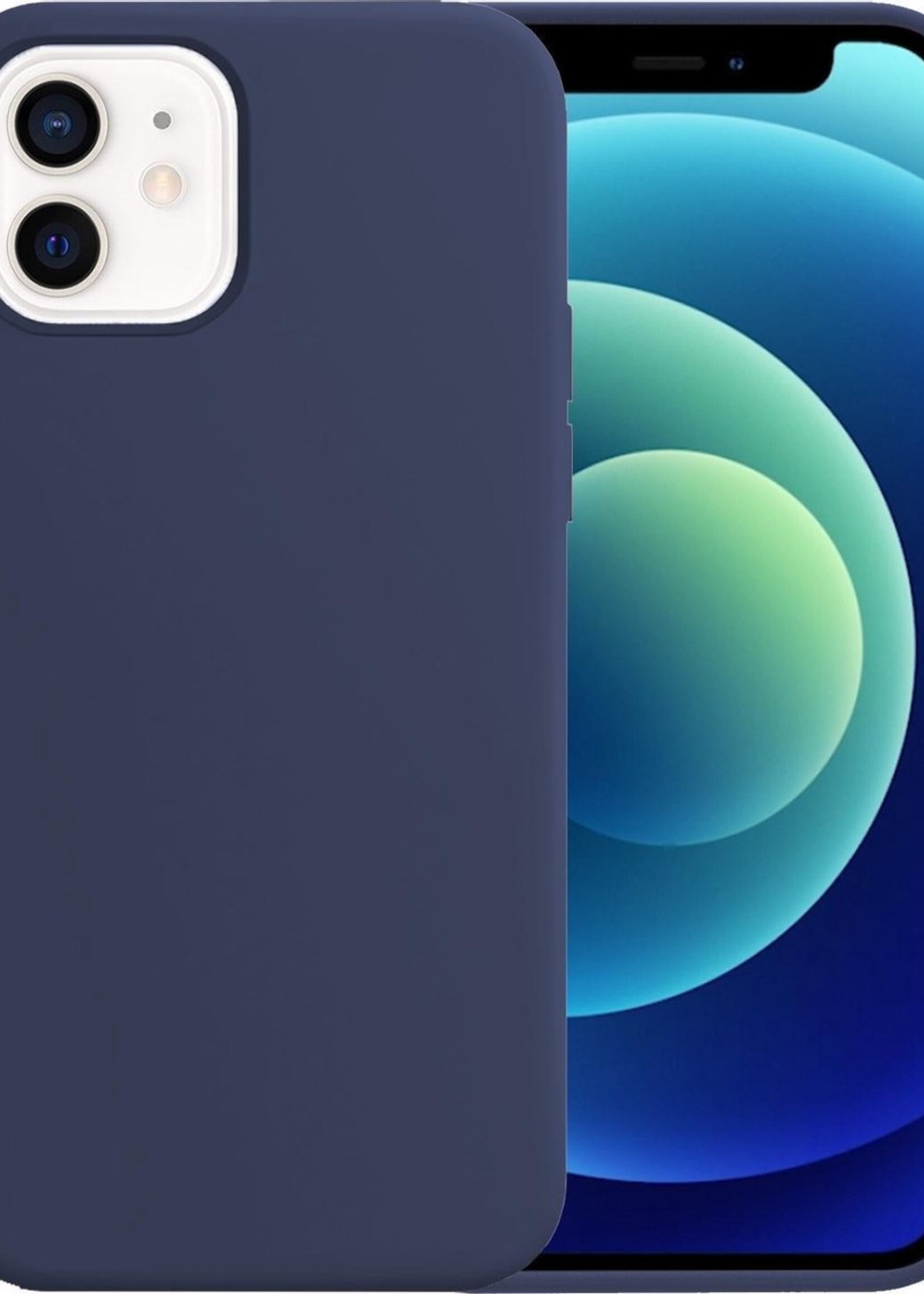 BTH Hoesje Geschikt voor iPhone 12 Hoesje Siliconen Case Hoes - Hoes Geschikt voor iPhone 12 Hoes Cover Case - Blauw