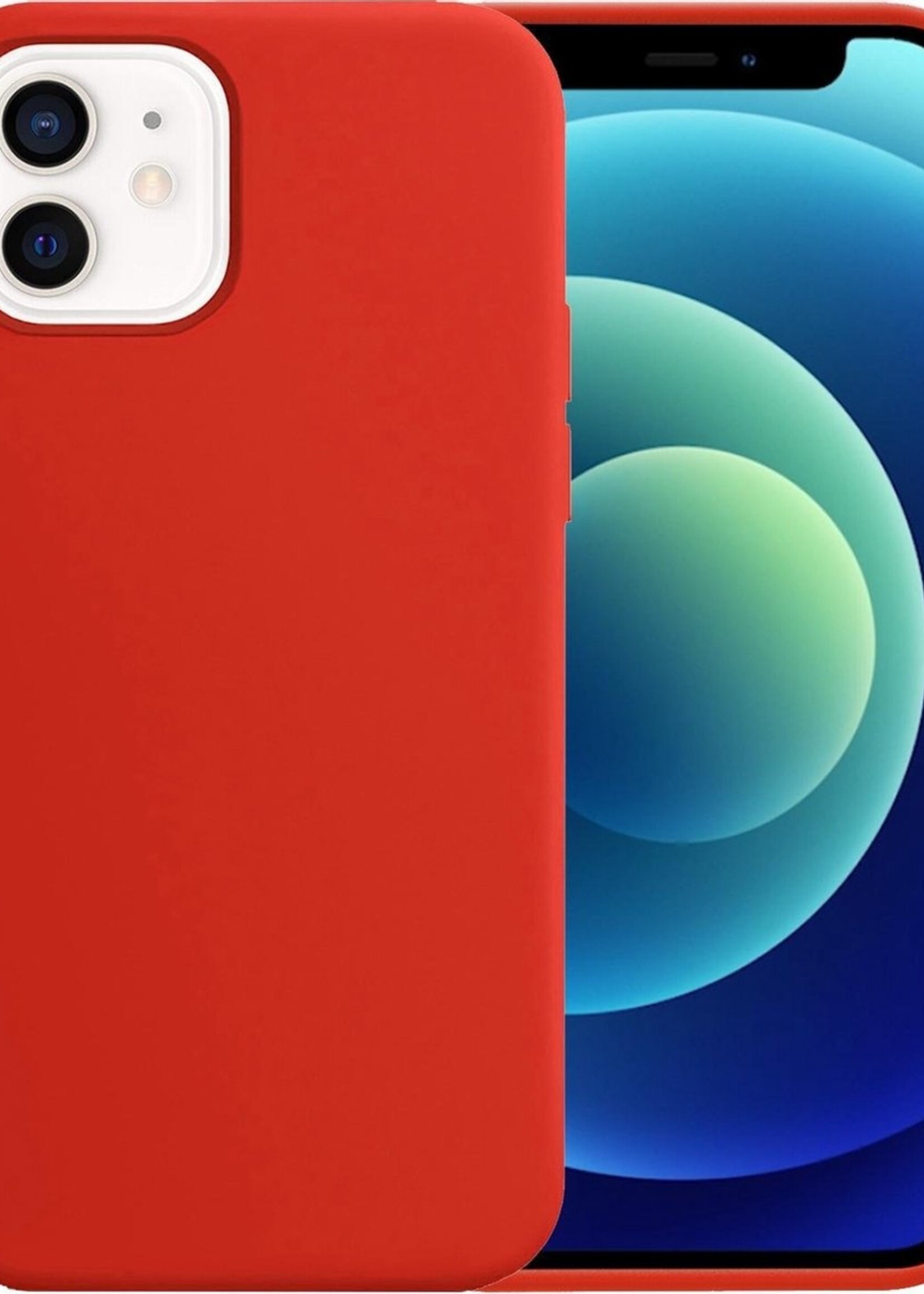 BTH Hoesje Geschikt voor iPhone 12 Hoesje Siliconen Case Hoes - Hoes Geschikt voor iPhone 12 Hoes Cover Case - Rood