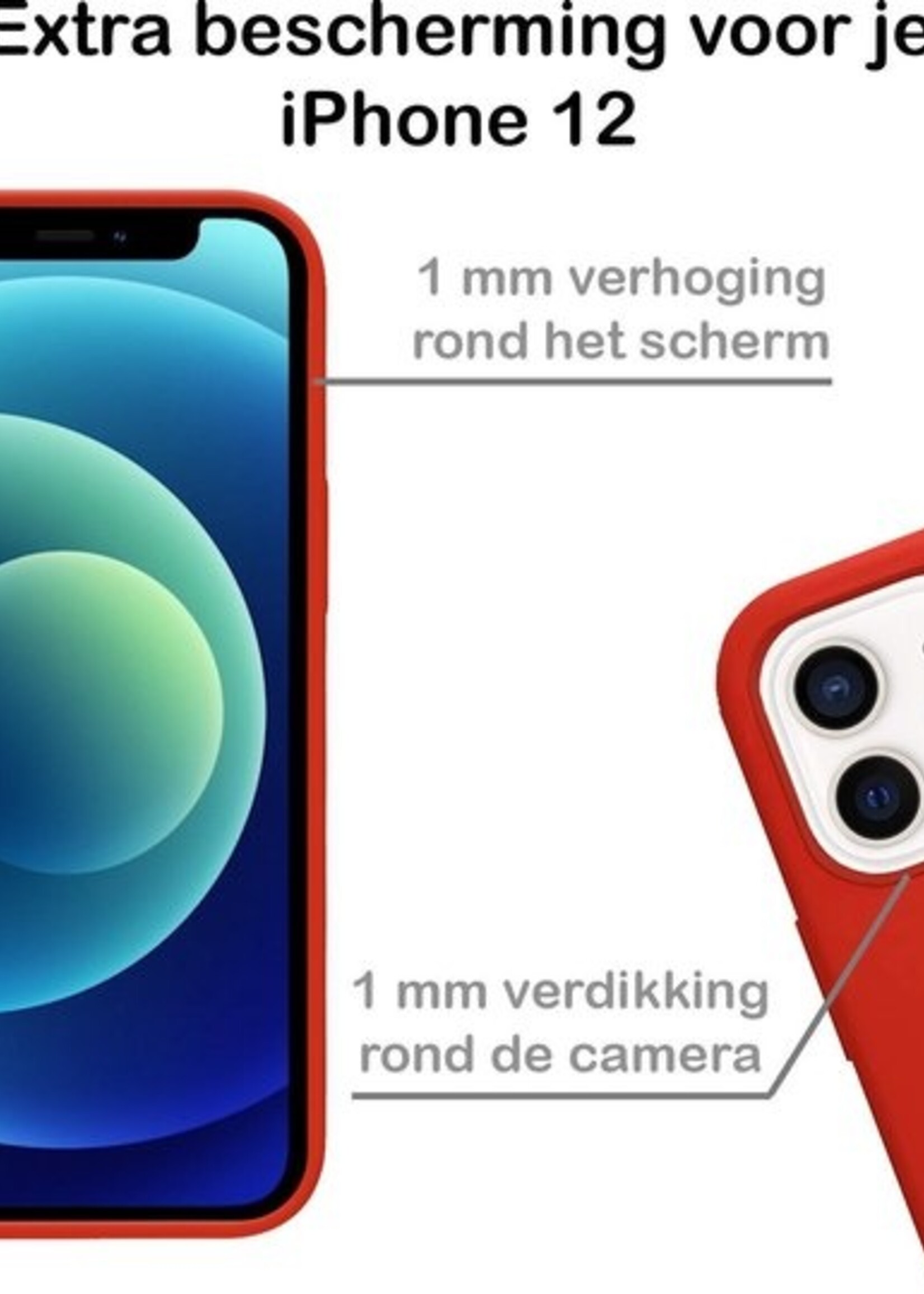 BTH Hoesje Geschikt voor iPhone 12 Hoesje Siliconen Case Hoes - Hoes Geschikt voor iPhone 12 Hoes Cover Case - Rood