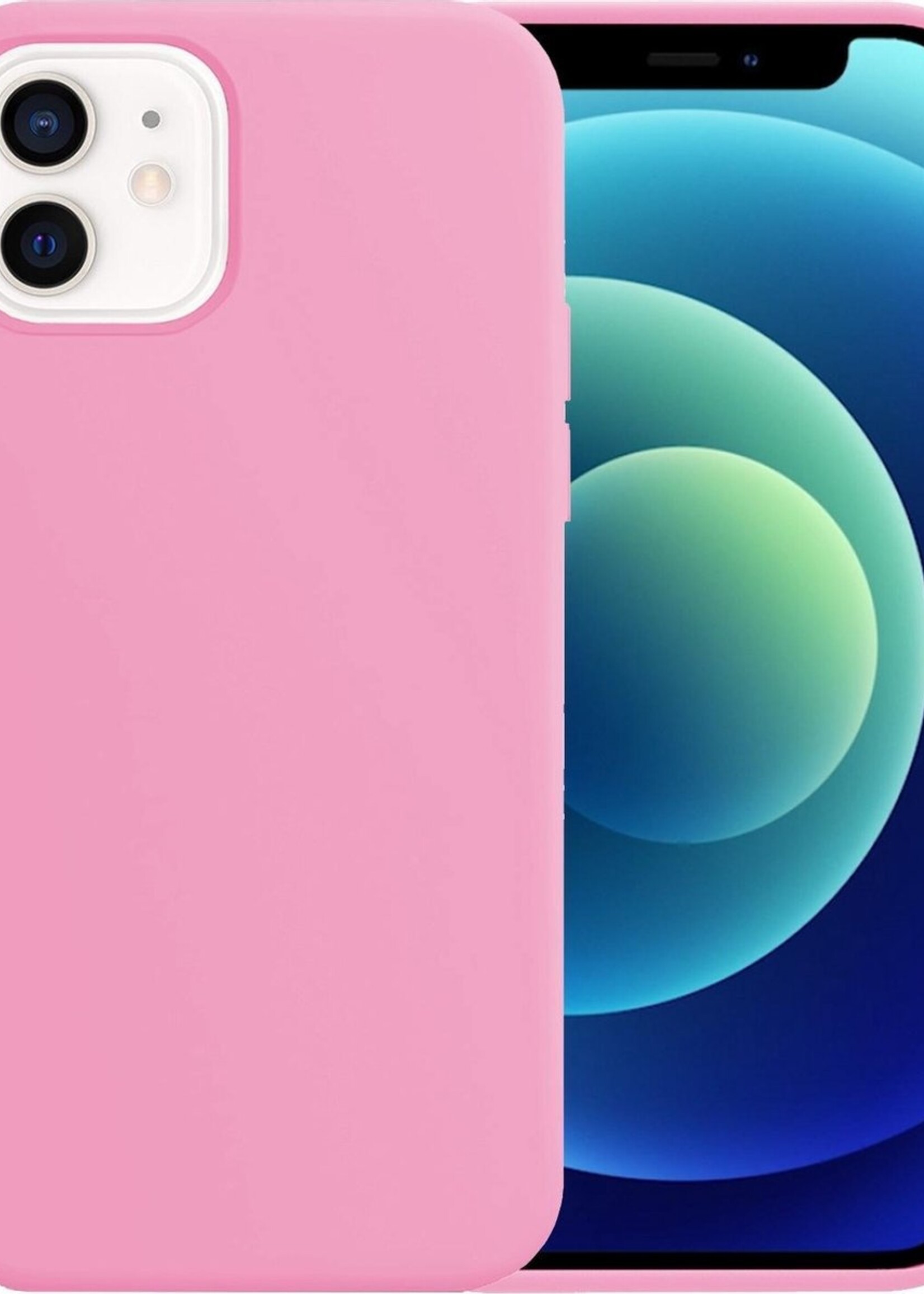 BTH Hoesje Geschikt voor iPhone 12 Hoesje Siliconen Case Hoes - Hoes Geschikt voor iPhone 12 Hoes Cover Case - Roze