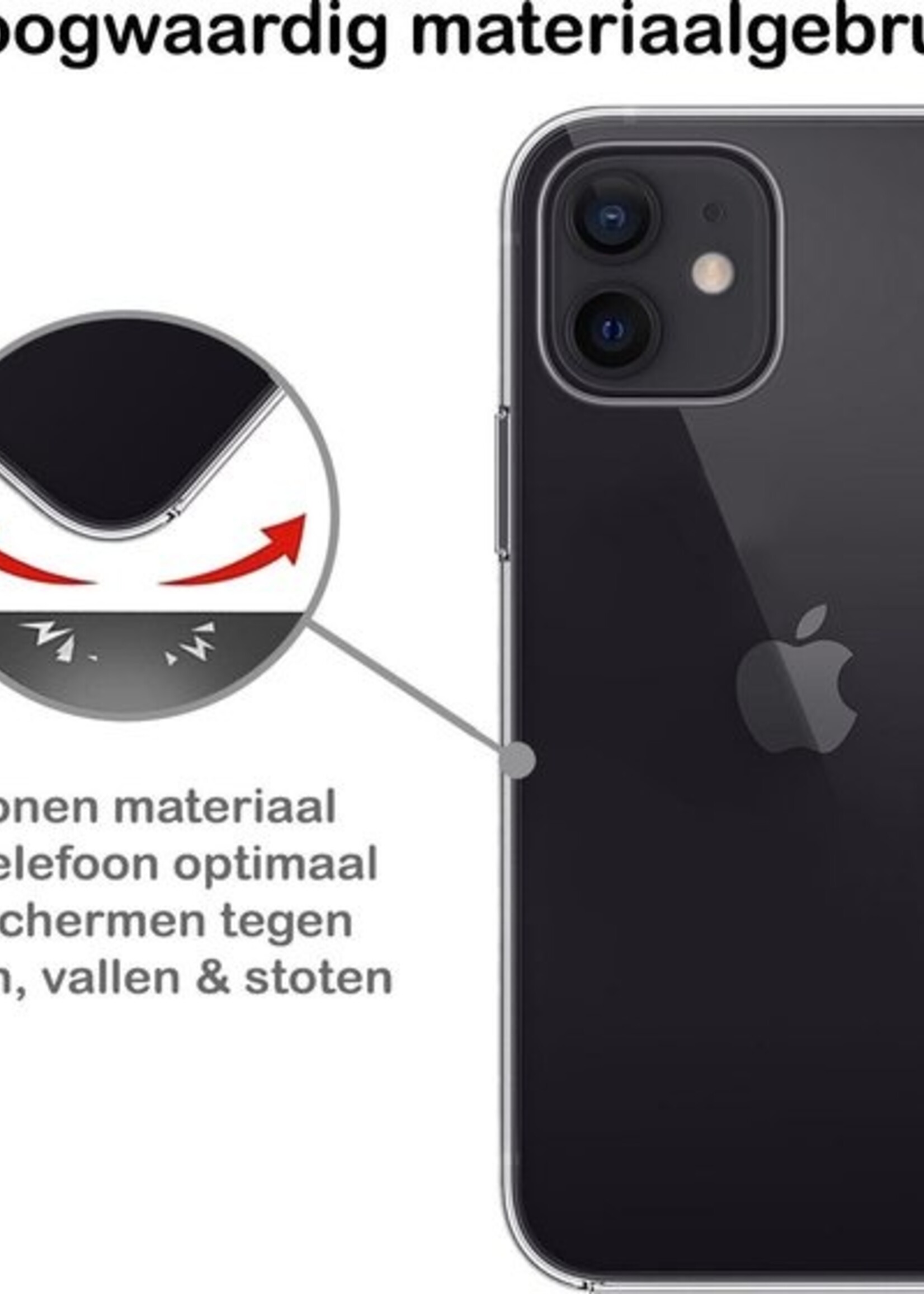 BTH Hoesje Geschikt voor iPhone 12 Hoesje Siliconen Case Hoes - Hoes Geschikt voor iPhone 12 Hoes Cover Case - Transparant - 2 PACK