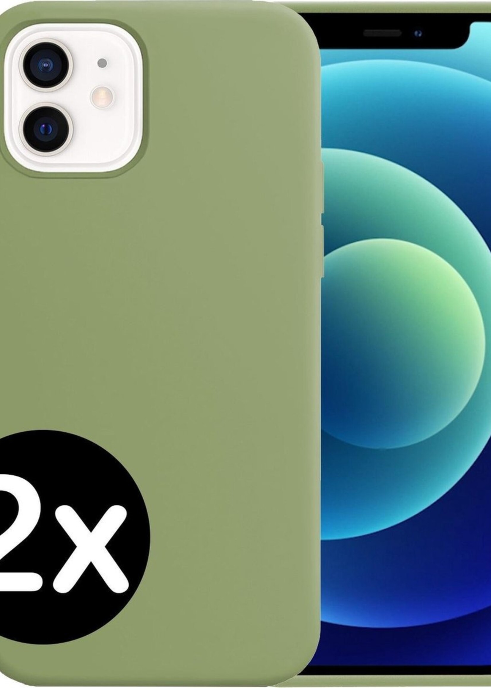 BTH Hoesje Geschikt voor iPhone 12 Hoesje Siliconen Case Hoes - Hoes Geschikt voor iPhone 12 Hoes Cover Case - Groen - 2 PACK