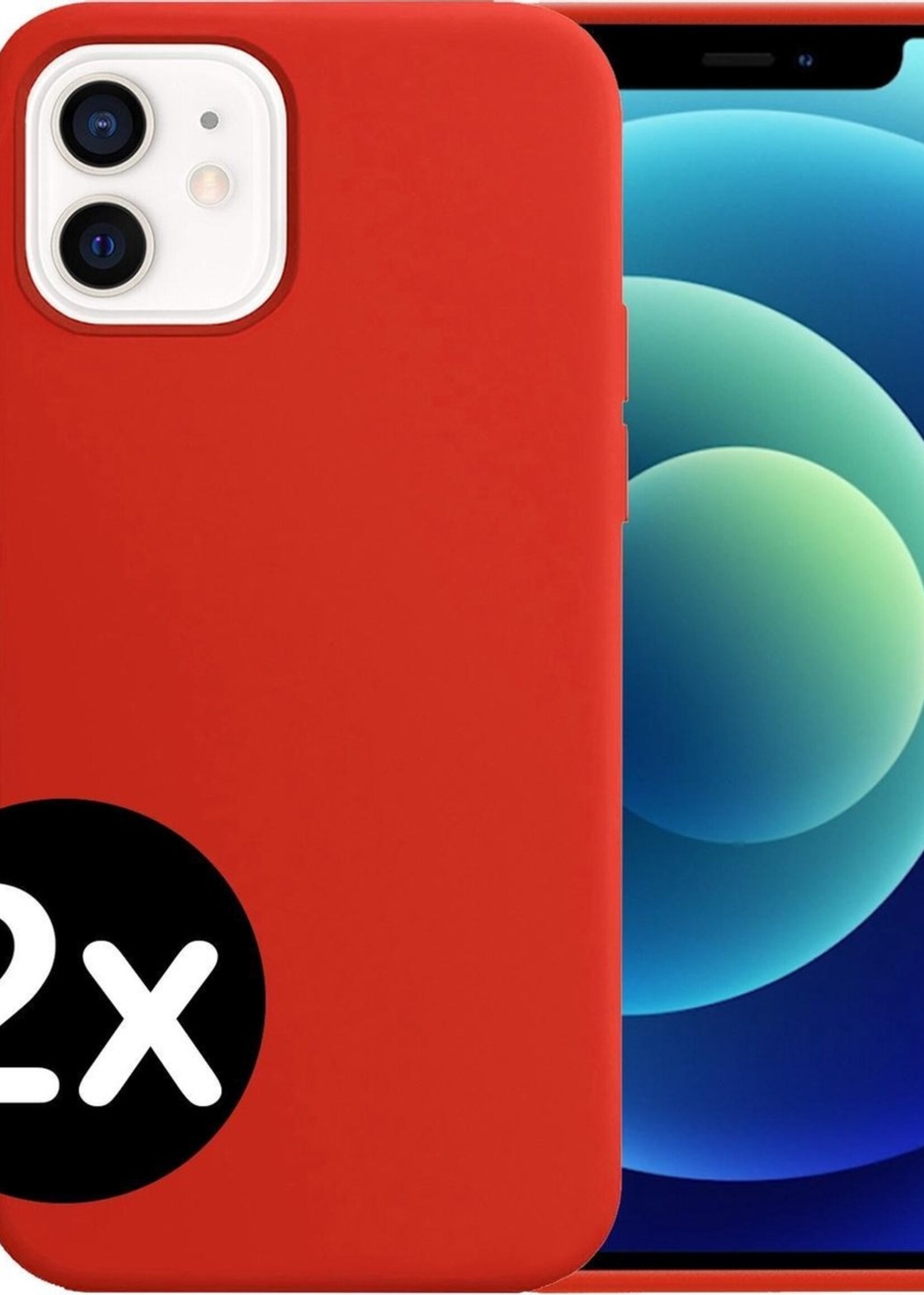 BTH Hoesje Geschikt voor iPhone 12 Hoesje Siliconen Case Hoes - Hoes Geschikt voor iPhone 12 Hoes Cover Case - Rood - 2 PACK