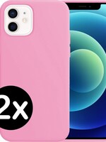 BTH BTH 2 PACK - iPhone 12 Hoesje Siliconen Case - Lichtroze
