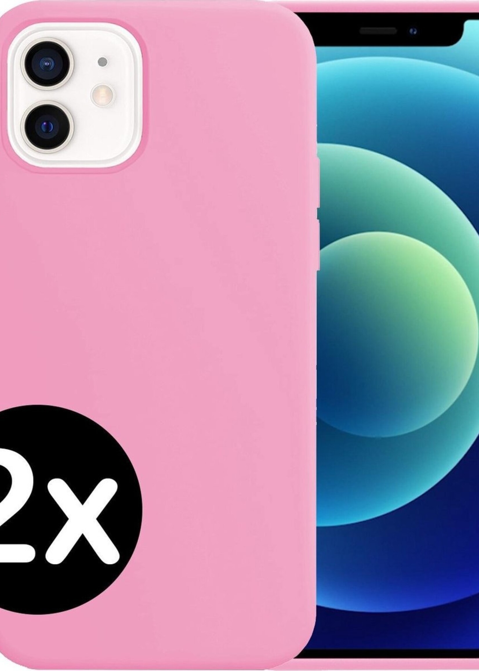 BTH Hoesje Geschikt voor iPhone 12 Hoesje Siliconen Case Hoes - Hoes Geschikt voor iPhone 12 Hoes Cover Case - Lichtroze - 2 PACK