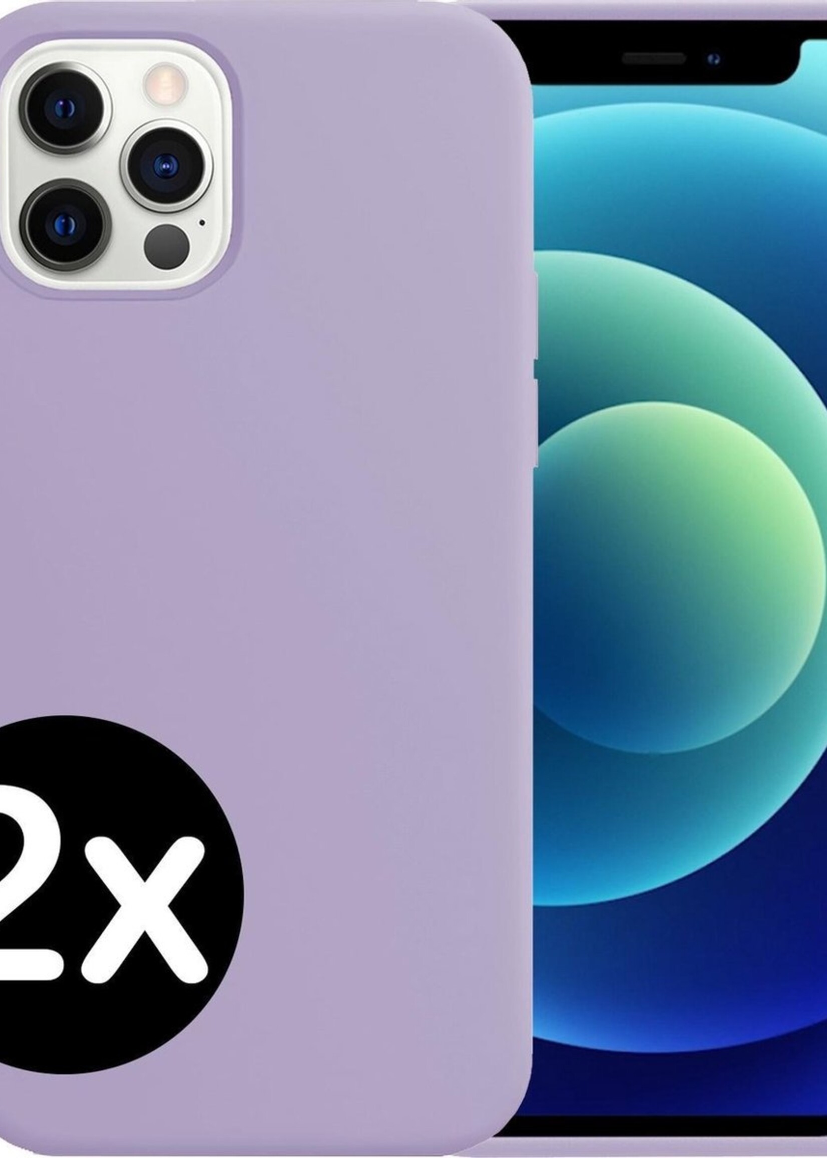 BTH Hoesje Geschikt voor iPhone 12 Pro Hoesje Siliconen Case Hoes - Hoes Geschikt voor iPhone 12 Pro Hoes Cover Case - Lila - 2 PACK