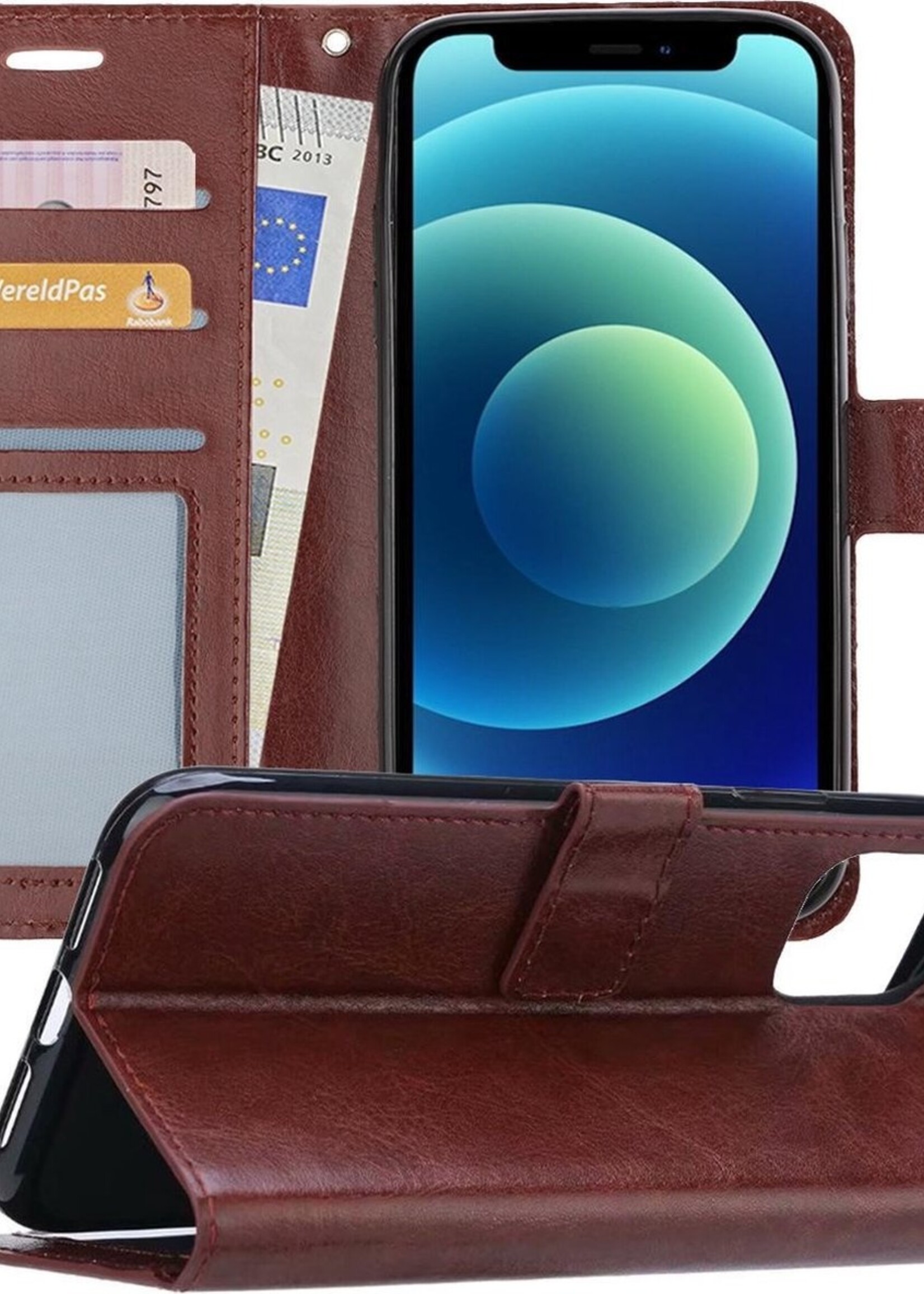 BTH Hoesje Geschikt voor iPhone 12 Pro Hoesje Book Case Hoes Portemonnee Cover Walletcase - Hoes Geschikt voor iPhone 12 Pro Hoes Bookcase Hoesje - Bruin