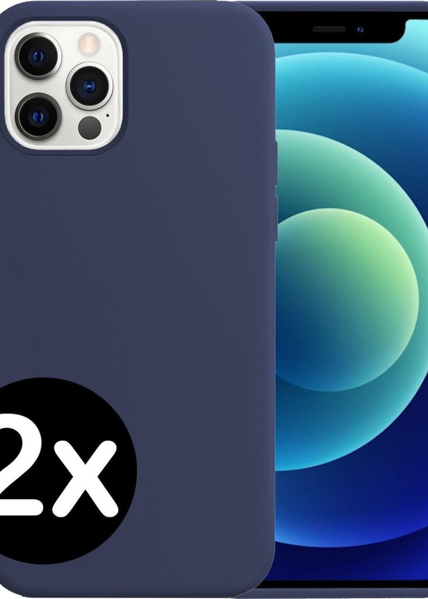 BTH Hoesje Geschikt voor iPhone 12 Pro Hoesje Siliconen Case Hoes - Hoes Geschikt voor iPhone 12 Pro Hoes Cover Case - Donkerblauw - 2 PACK