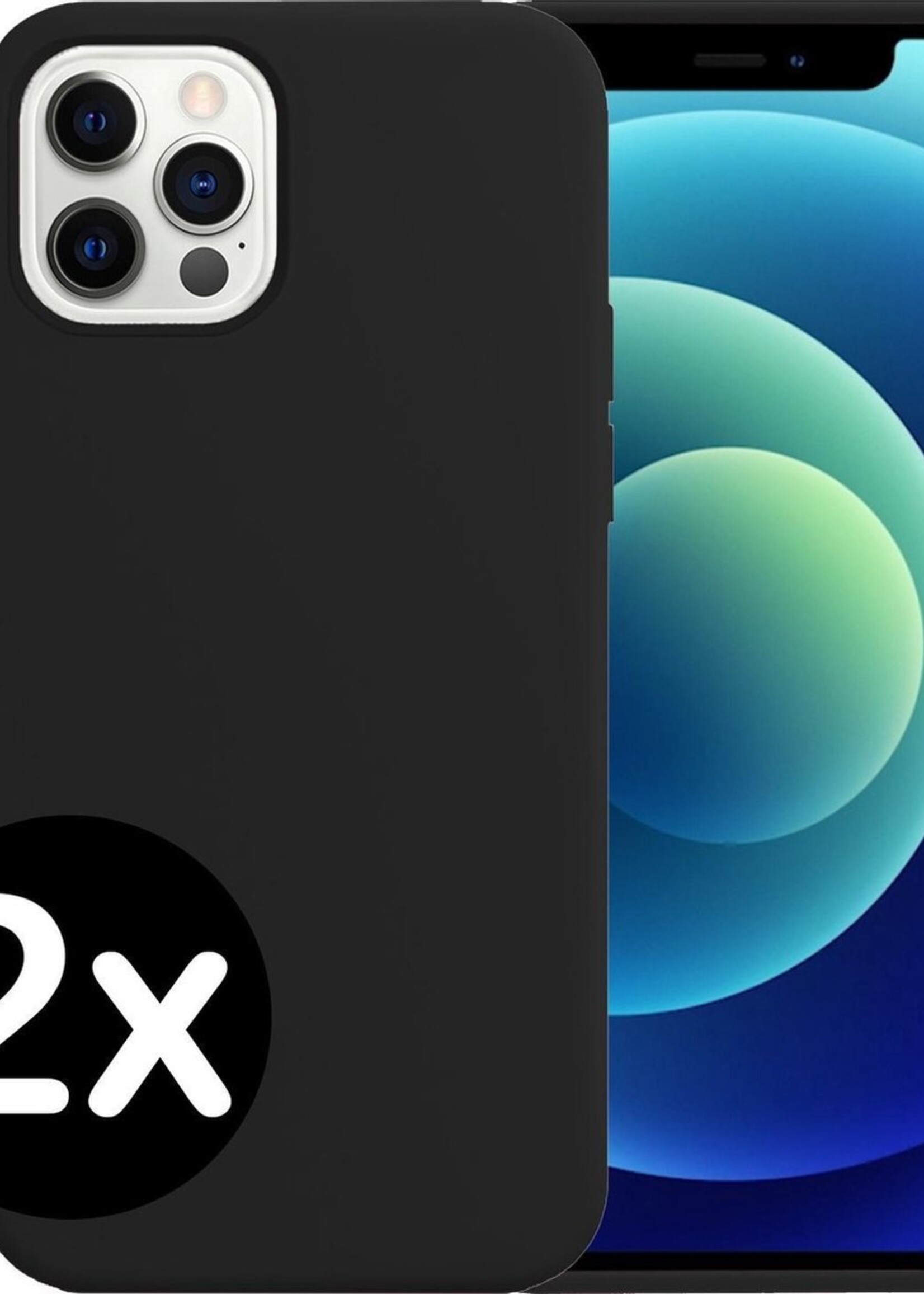 BTH Hoesje Geschikt voor iPhone 12 Pro Hoesje Siliconen Case Hoes - Hoes Geschikt voor iPhone 12 Pro Hoes Cover Case - Zwart - 2 PACK