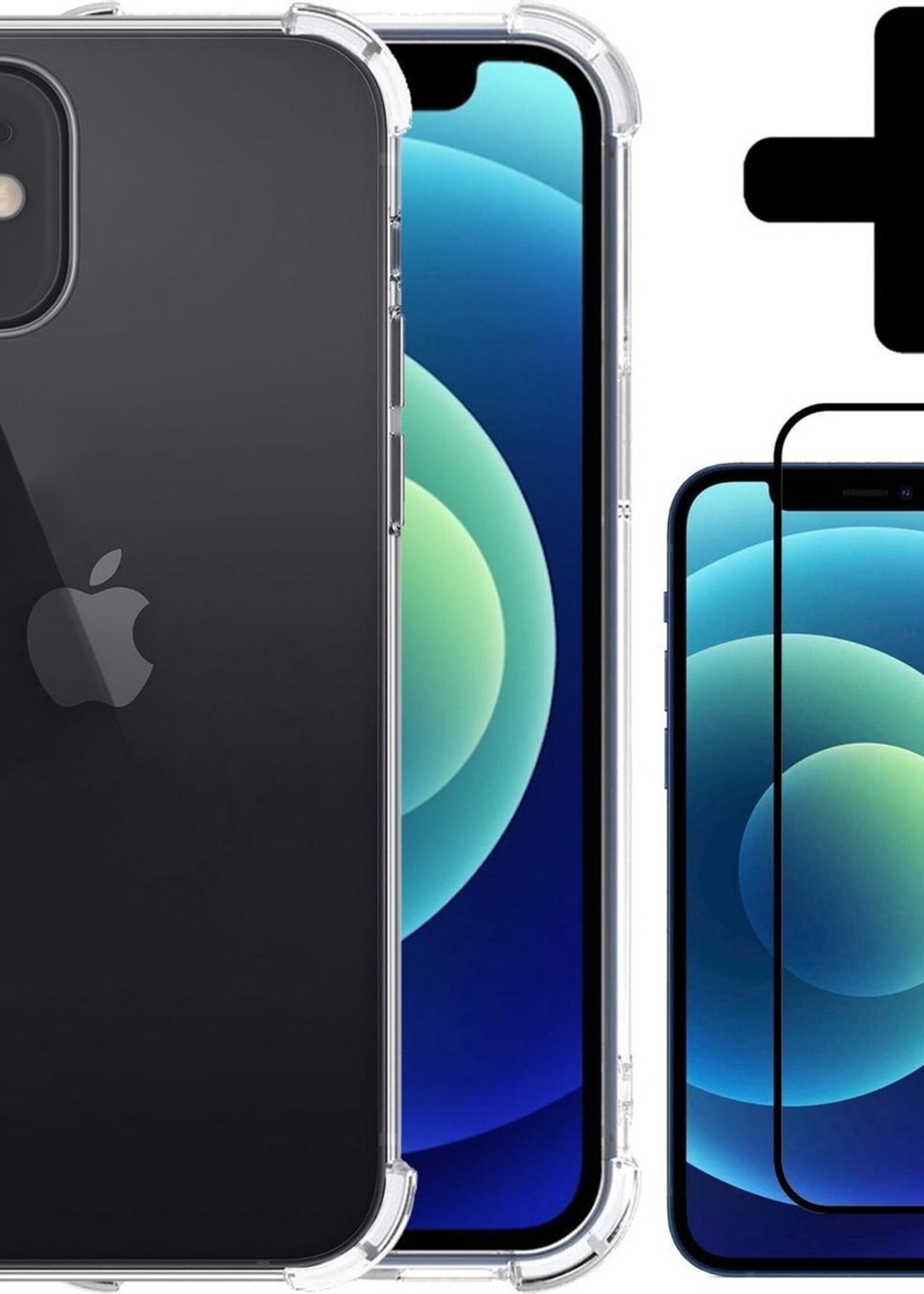 BTH Hoesje Geschikt voor iPhone 12 Hoesje Siliconen Shock Proof Case Hoes Met Screenprotector - Hoes Geschikt voor iPhone 12 Hoes Cover Case Shockproof - Transparant