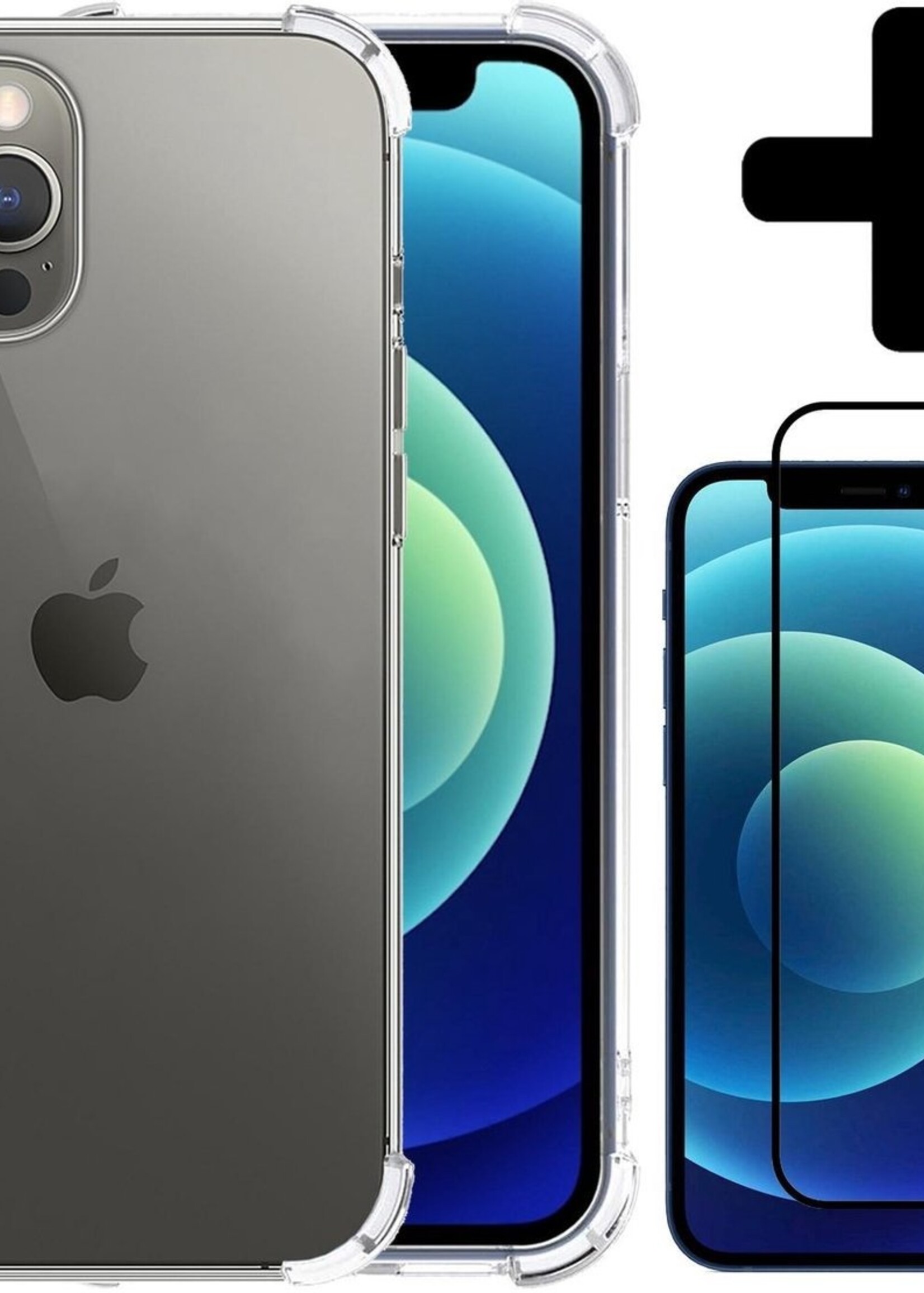 BTH Hoesje Geschikt voor iPhone 12 Pro Hoesje Siliconen Shock Proof Case Hoes Met Screenprotector - Hoes Geschikt voor iPhone 12 Pro Hoes Cover Case Shockproof - Transparant
