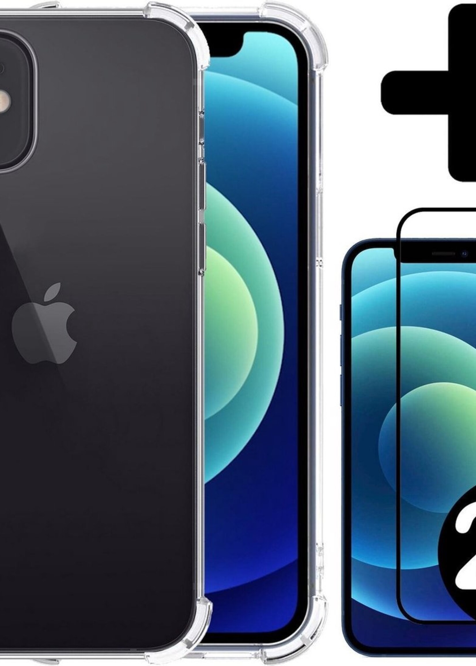 BTH Hoesje Geschikt voor iPhone 12 Hoesje Siliconen Shock Proof Case Hoes Met 2x Screenprotector - Hoes Geschikt voor iPhone 12 Hoes Cover Case Shockproof - Transparant