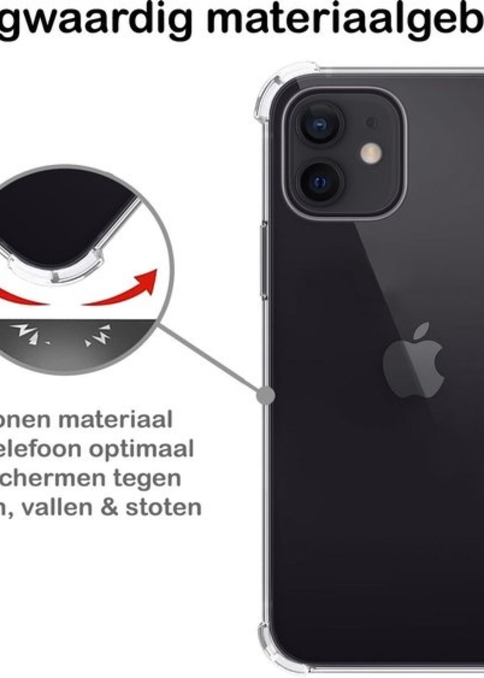 BTH Hoesje Geschikt voor iPhone 12 Hoesje Siliconen Shock Proof Case Hoes Met 2x Screenprotector - Hoes Geschikt voor iPhone 12 Hoes Cover Case Shockproof - Transparant
