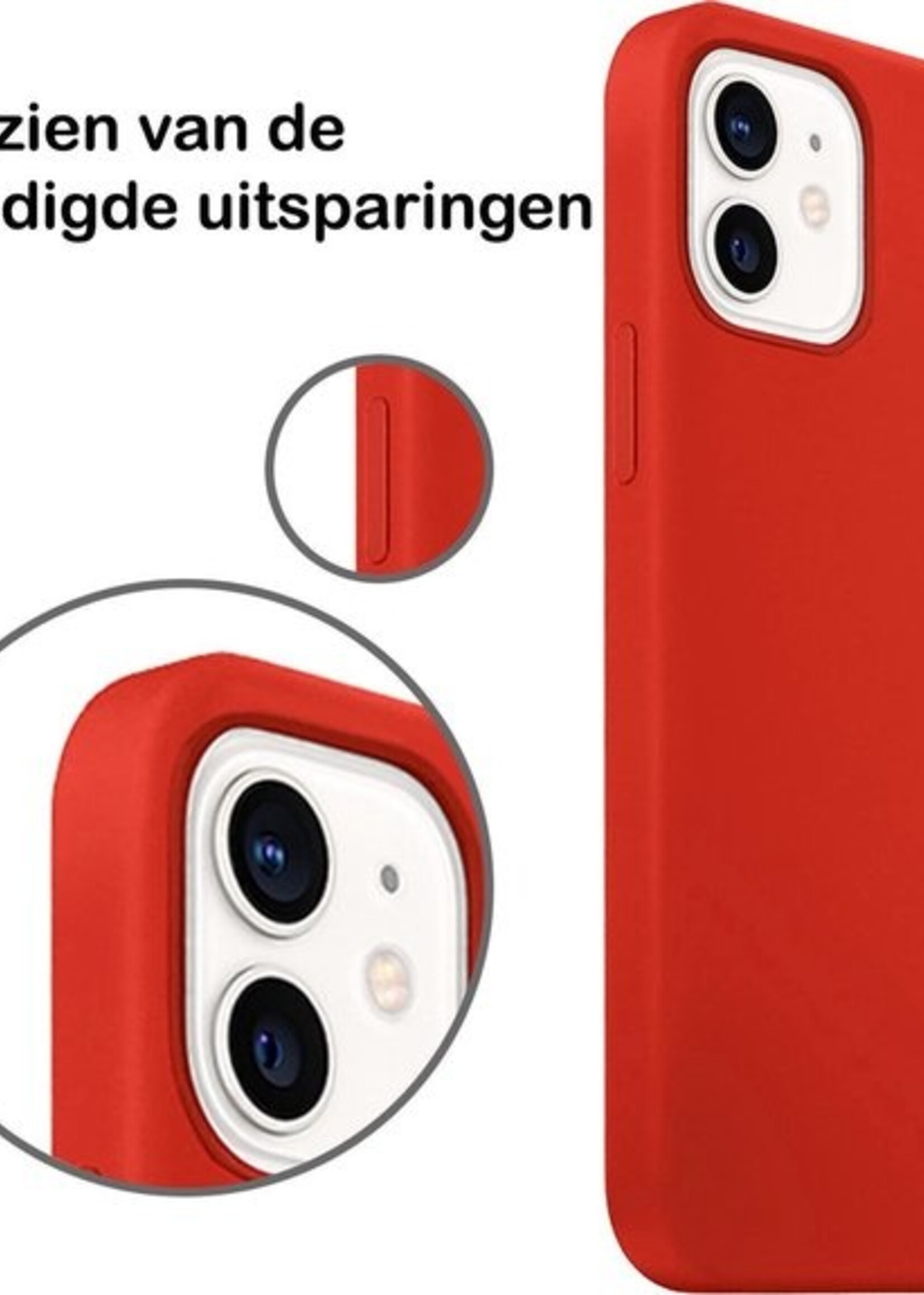 BTH Hoesje Geschikt voor iPhone 12 Hoesje Siliconen Case Hoes Met Screenprotector - Hoes Geschikt voor iPhone 12 Hoes Cover Case - Rood