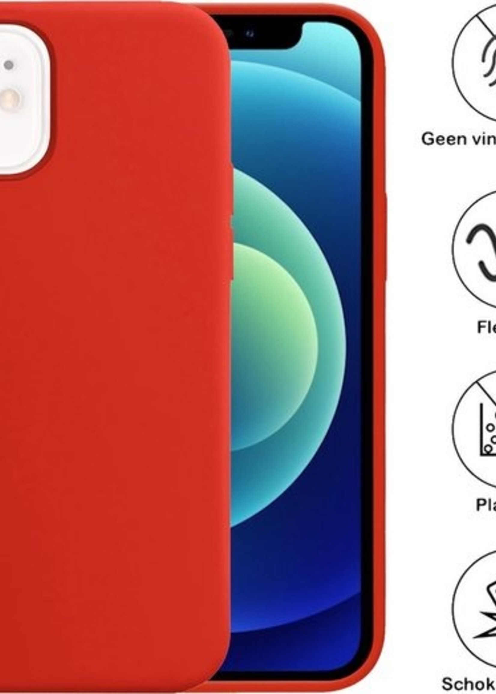 BTH Hoesje Geschikt voor iPhone 12 Hoesje Siliconen Case Hoes Met Screenprotector - Hoes Geschikt voor iPhone 12 Hoes Cover Case - Rood
