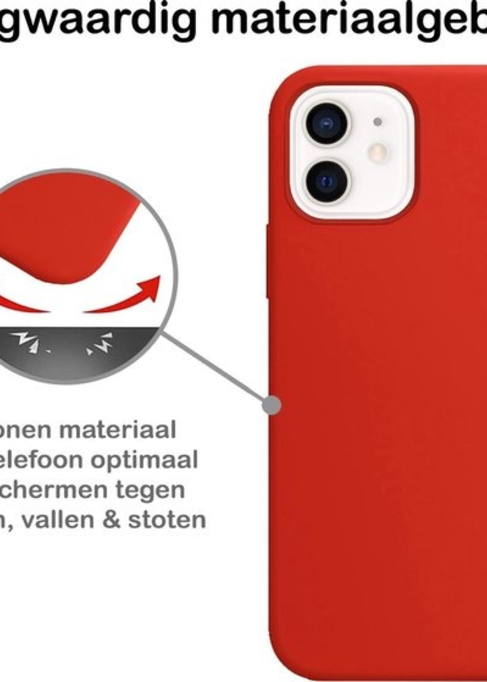 BTH Hoesje Geschikt voor iPhone 12 Hoesje Siliconen Case Hoes Met Screenprotector - Hoes Geschikt voor iPhone 12 Hoes Cover Case - Rood