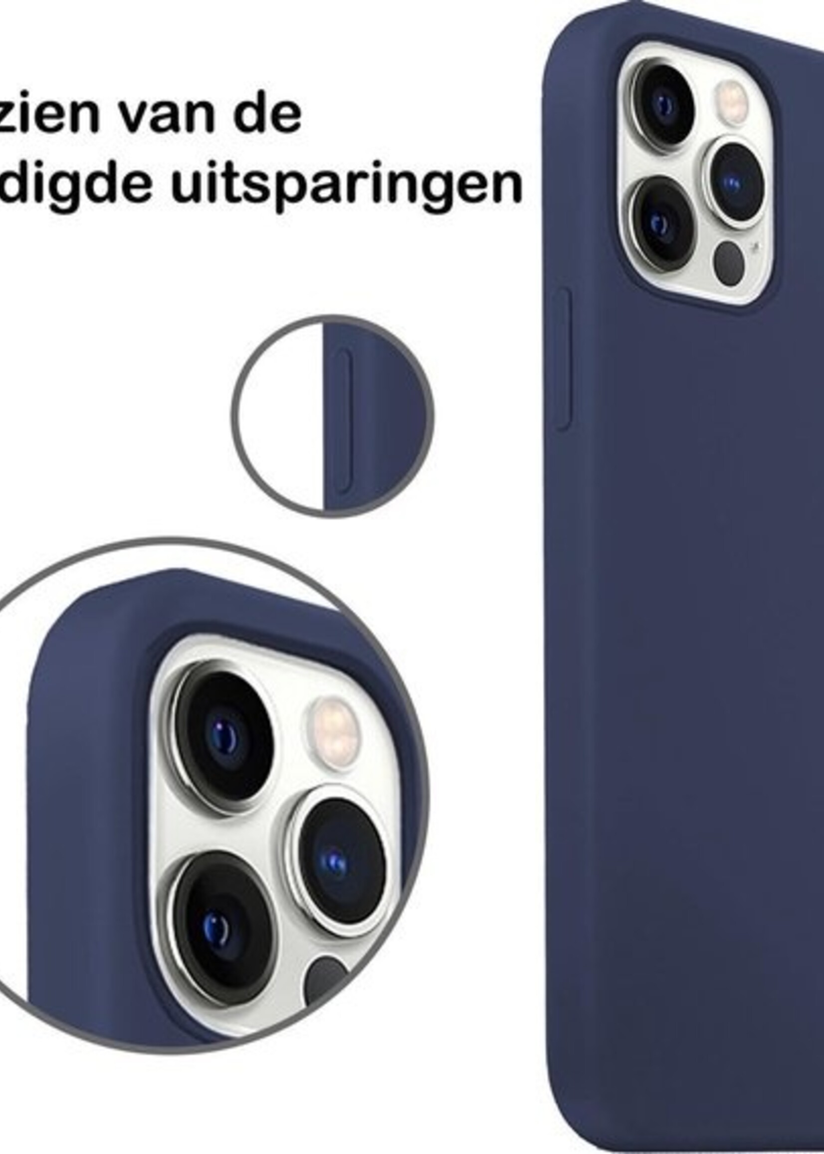 BTH Hoesje Geschikt voor iPhone 12 Pro Hoesje Siliconen Case Hoes Met Screenprotector - Hoes Geschikt voor iPhone 12 Pro Hoes Cover Case - Donkerblauw