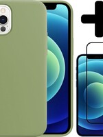 BTH BTH iPhone 12 Pro Hoesje Siliconen Groen En Screenprotector Full Cover