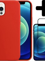 BTH BTH iPhone 12 Pro Hoesje Siliconen Rood En Screenprotector Full Cover