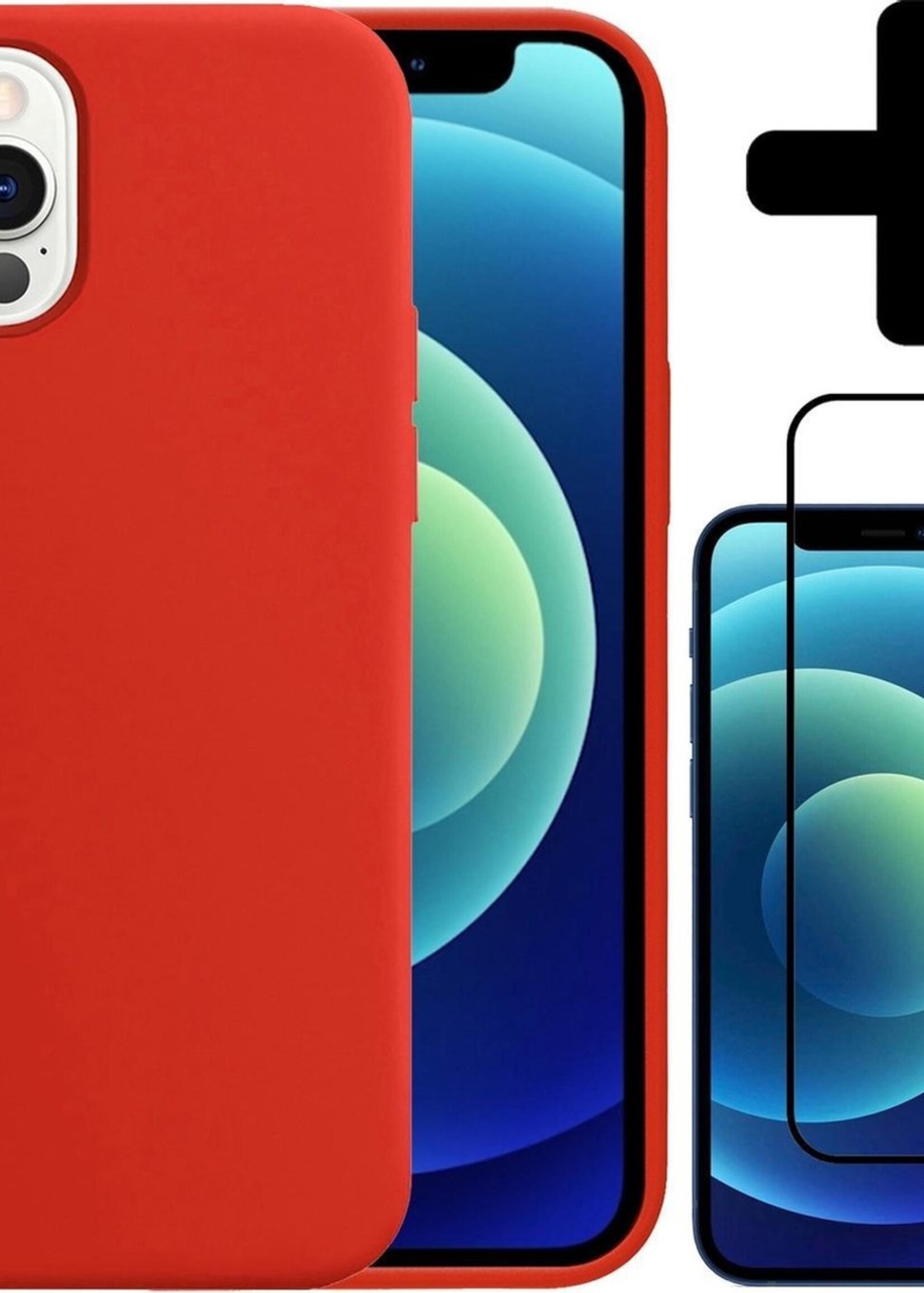 BTH Hoesje Geschikt voor iPhone 12 Pro Hoesje Siliconen Case Hoes Met Screenprotector - Hoes Geschikt voor iPhone 12 Pro Hoes Cover Case - Rood