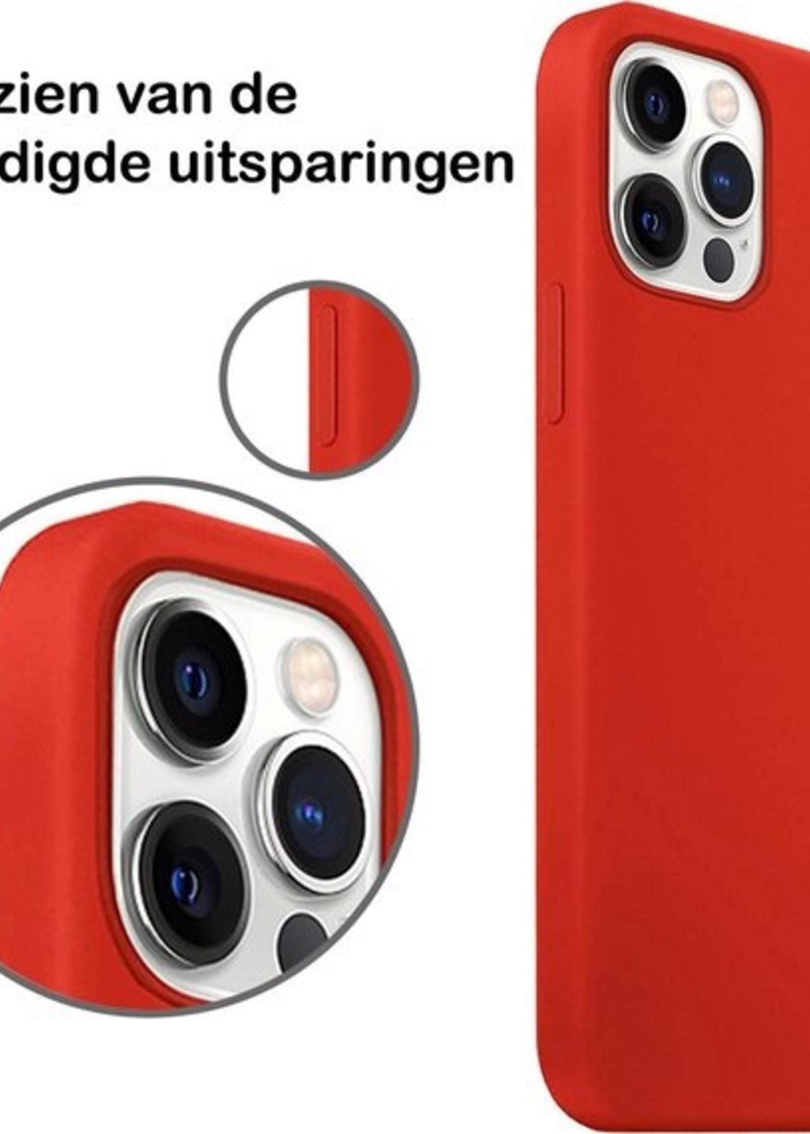 BTH Hoesje Geschikt voor iPhone 12 Pro Hoesje Siliconen Case Hoes Met Screenprotector - Hoes Geschikt voor iPhone 12 Pro Hoes Cover Case - Rood
