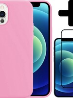 BTH BTH iPhone 12 Pro Hoesje Siliconen Roze En Screenprotector Full Cover