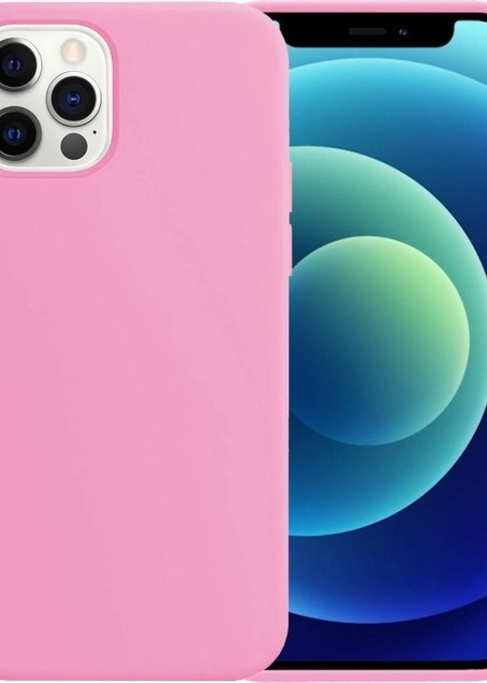 BTH Hoesje Geschikt voor iPhone 12 Pro Hoesje Siliconen Case Hoes Met Screenprotector - Hoes Geschikt voor iPhone 12 Pro Hoes Cover Case - Lichtroze