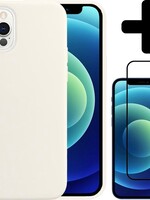 BTH BTH iPhone 12 Pro Hoesje Siliconen Wit En Screenprotector Full Cover