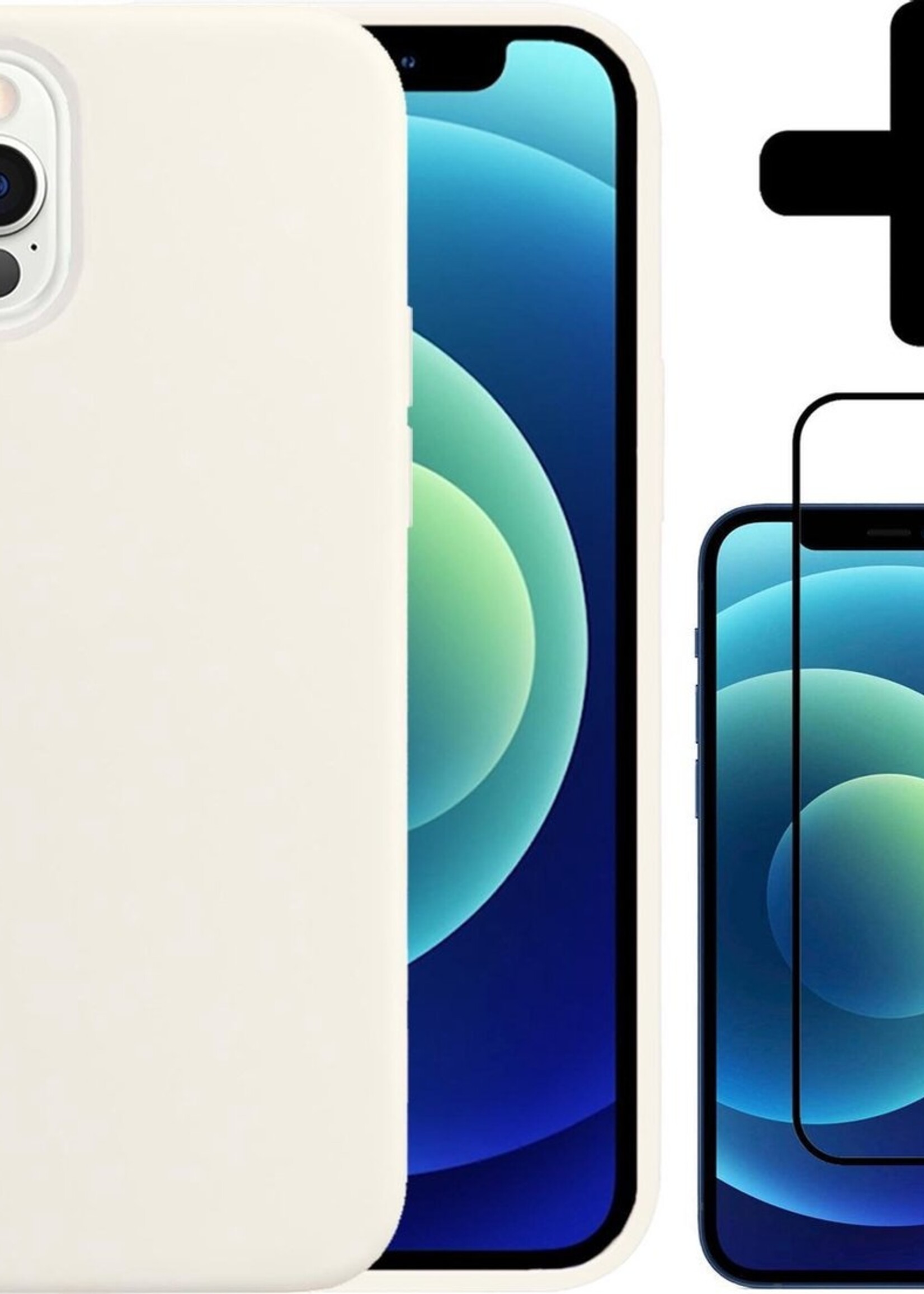 BTH Hoesje Geschikt voor iPhone 12 Pro Hoesje Siliconen Case Hoes Met Screenprotector - Hoes Geschikt voor iPhone 12 Pro Hoes Cover Case - Wit