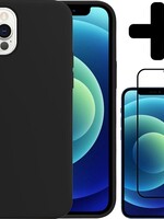BTH BTH iPhone 12 Pro Hoesje Siliconen Zwart En Screenprotector Full Cover