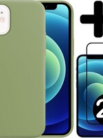 BTH BTH iPhone 12 Hoesje Siliconen Groen En 2x Screenprotector Full Cover