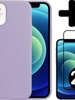 BTH BTH iPhone 12 Hoesje Siliconen Lila En 2x Screenprotector Full Cover