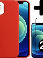 BTH BTH iPhone 12 Hoesje Siliconen Rood En 2x Screenprotector Full Cover